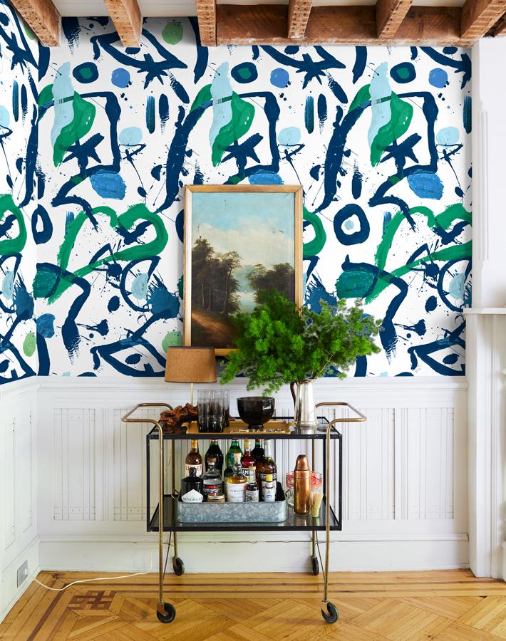 Chris Benz 'El Quijote' Wallpaper - Multi-Color Blue Green Design - Perfect for Living Room, Bedroom & Home Office Decor