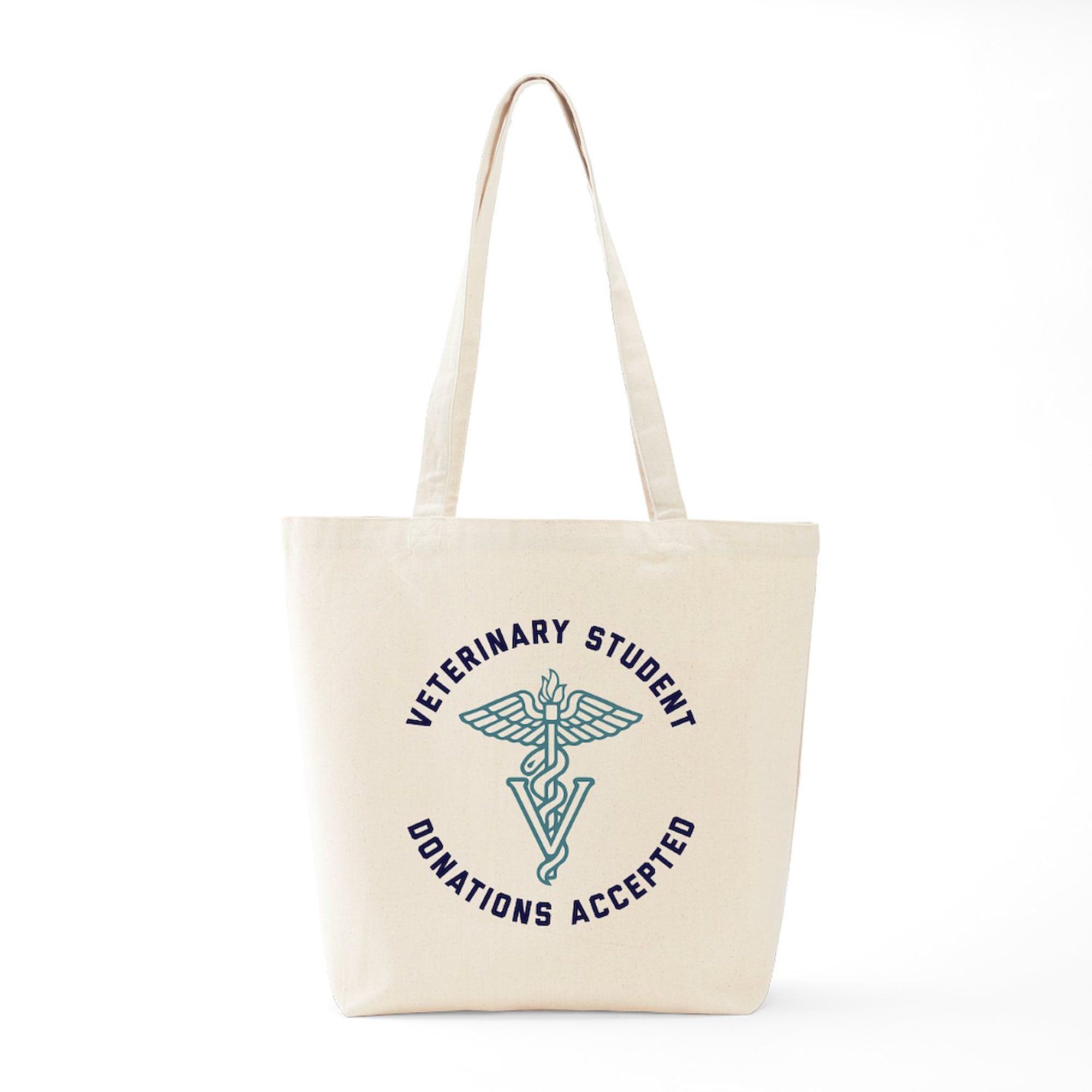 Veterinary Student Donations Accepted Tote Bag - Natural Canvas Reusable Shopping Bag for Vet School, Clinics & Animal Shelter Support