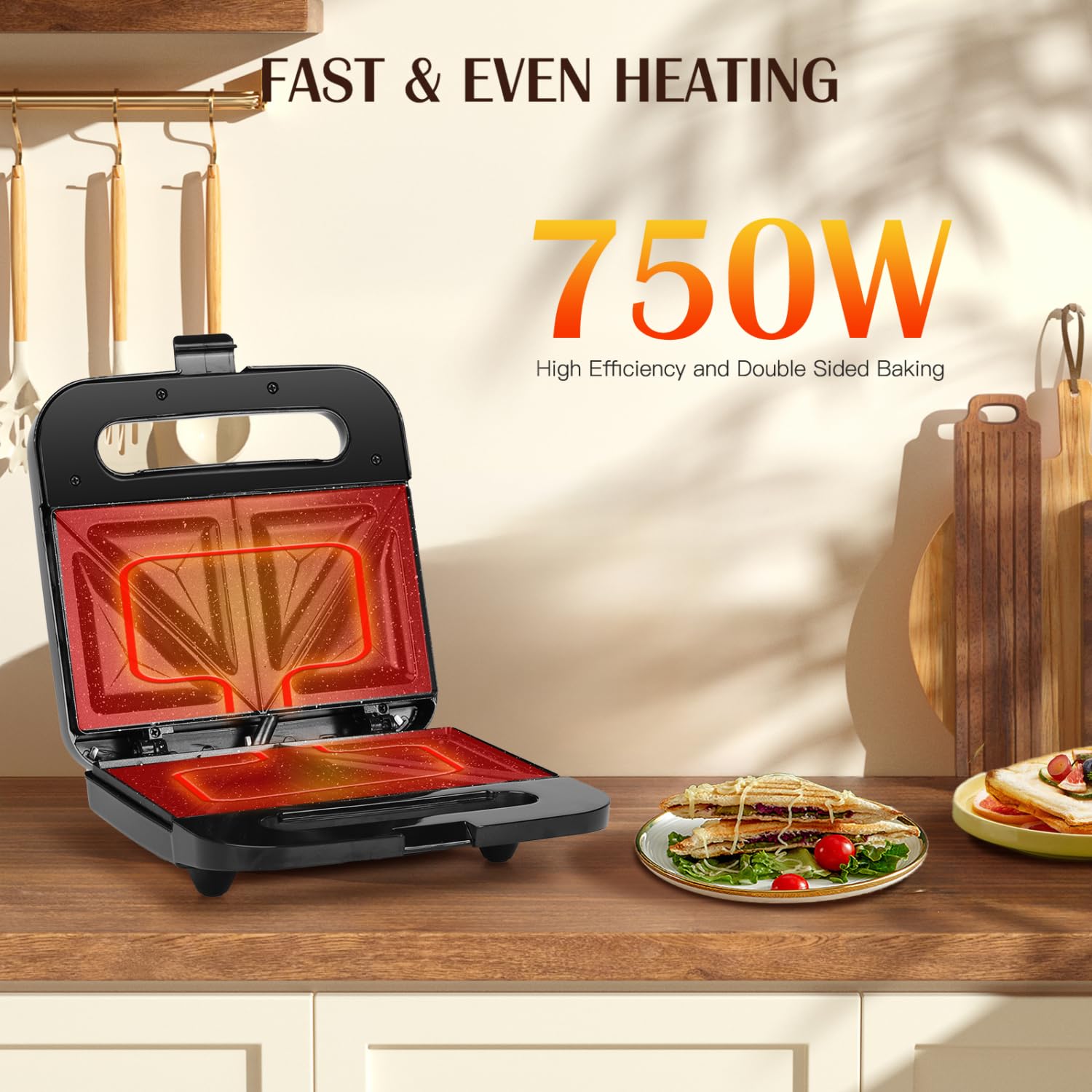 Aigostar Electric Sandwich Maker with Nonstick Ceramic Plates - Panini Press, Grilled Cheese Maker & Breakfast Toaster for Tuna Melt, Omelets & Snacks - Stainless Steel Tostadora de Pan - Perfect for Quick Breakfasts, Office Lunches & Family Snack Time
