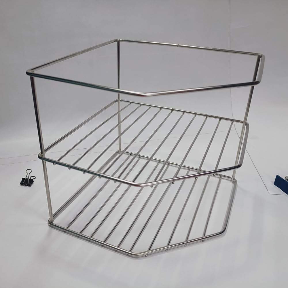 Stainless Steel 2-Tier Kitchen Countertop Organizer | Space Saving Storage Shelf for Spices, Utensils & Pantry Items | Durable Metal Rack for Small Kitchen, Bathroom or Office Organization (Silver, Industrial Style)