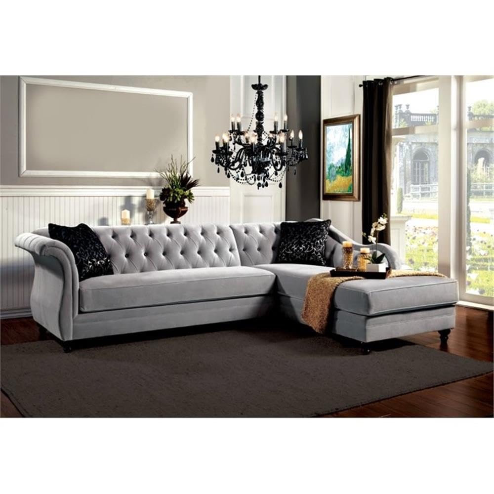 Furniture of America 2-Piece Corinee Glamorous Sectional Sofa Set in Taupe - Modern Living Room Furniture for Small Spaces & Apartments