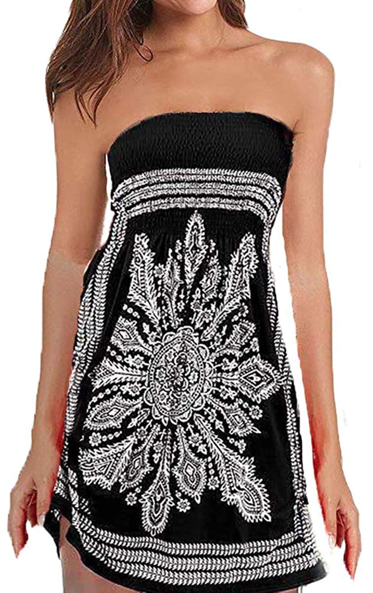 Bohemian Floral Strapless Tunic Dress for Women - Summer Casual Beach Cover Up Dress for Swimwear | Perfect for Pool Parties, Vacations & Tropical Getaways