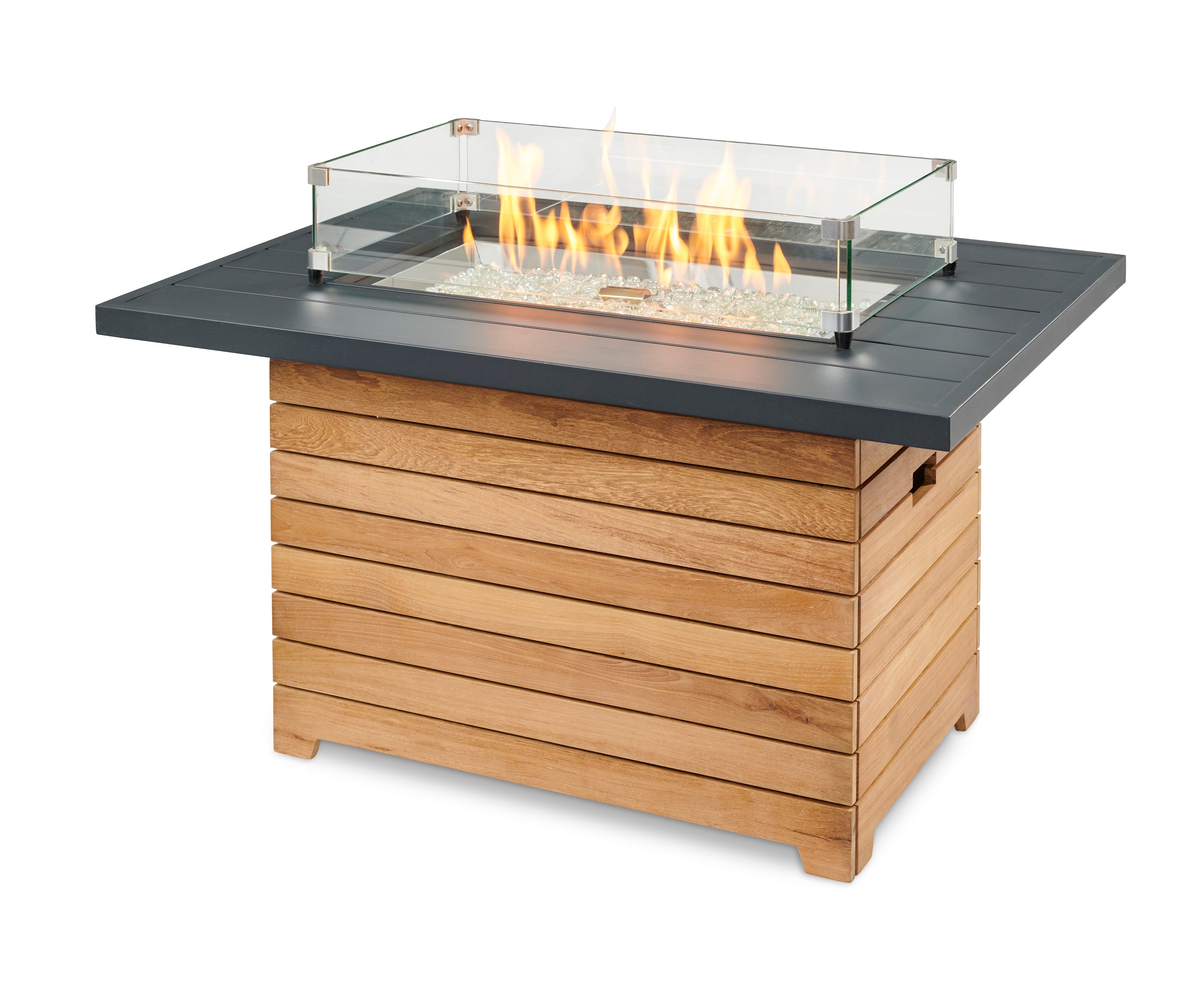 Darien 42 Inch Rectangular Propane Gas Fire Pit Table with Aluminum Top & 24 Inch Crystal Fire Burner - Outdoor Patio Heater for Backyard, Deck, Garden - The Outdoor GreatRoom Company DAR 1224 K