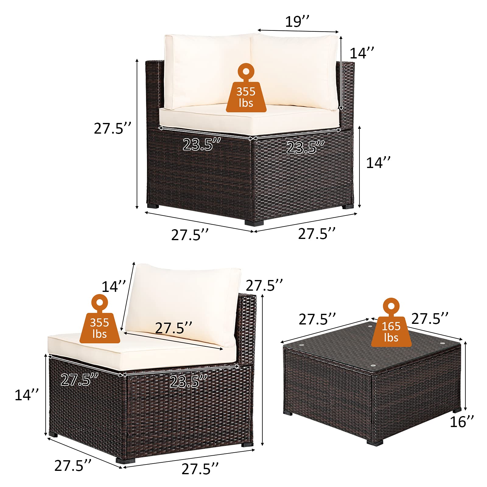Tangkula 6-Piece Outdoor Patio Furniture Set - All-Weather Rattan Wicker Sectional Sofa with Tempered Glass Coffee Table & Cushions - Perfect for Backyard, Garden, Balcony, Poolside (Beige) | Ideal for Outdoor Entertaining, Relaxation & Lounging