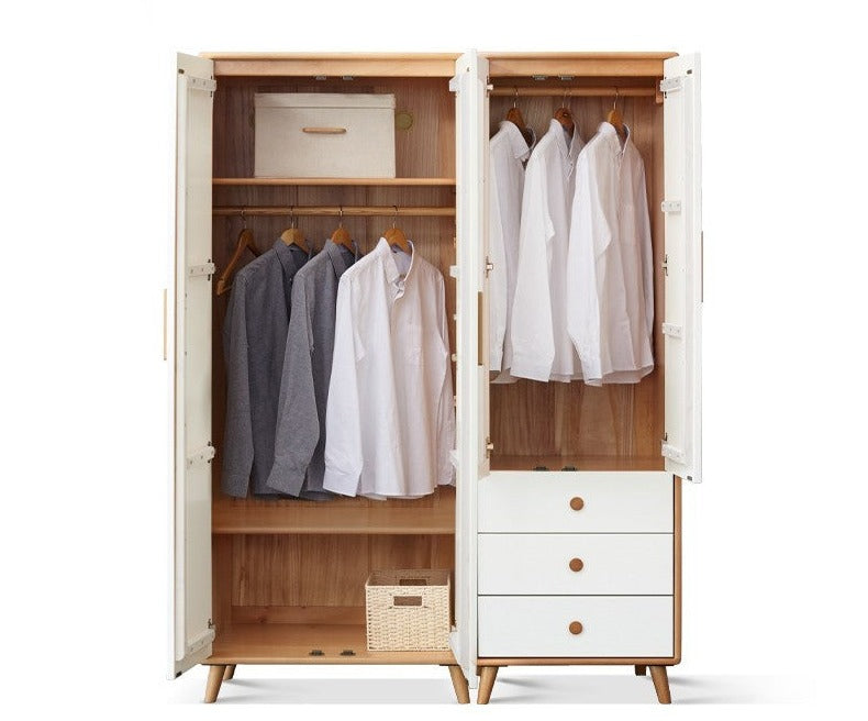 Solid Beech Wood Wardrobe Set - Modern Closet Organizer for Bedroom, Living Room & Office Storage