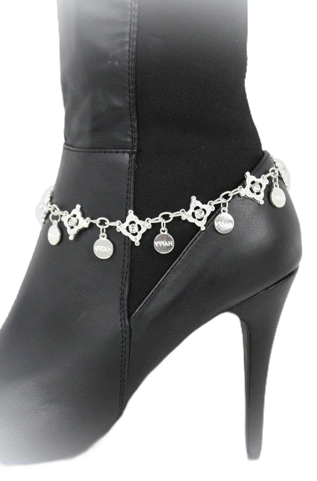 Western Boot Bracelet for Women - Silver Metal Chain Bling Anklet with Fun Shoe Charm - Statement Chunky Bangle Jewelry - Perfect for Cowgirl Outfits & Country Music Festivals