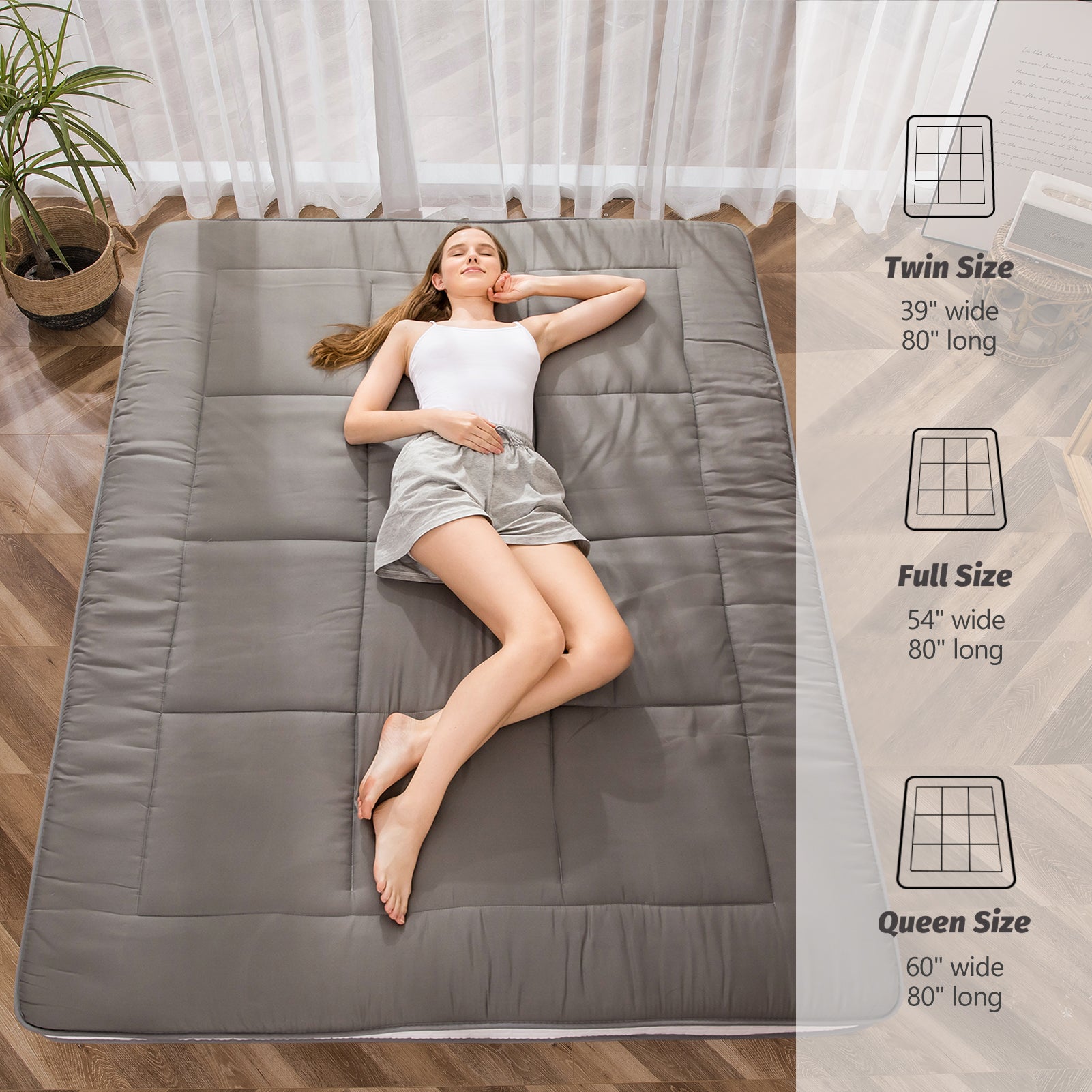 MAXYOYO Extra Thick Japanese Floor Futon Mattress - Dark Grey Foldable Tatami Bed for Guest Room, Meditation & Small Space Living | Comfortable Floor Sleeping Solution
