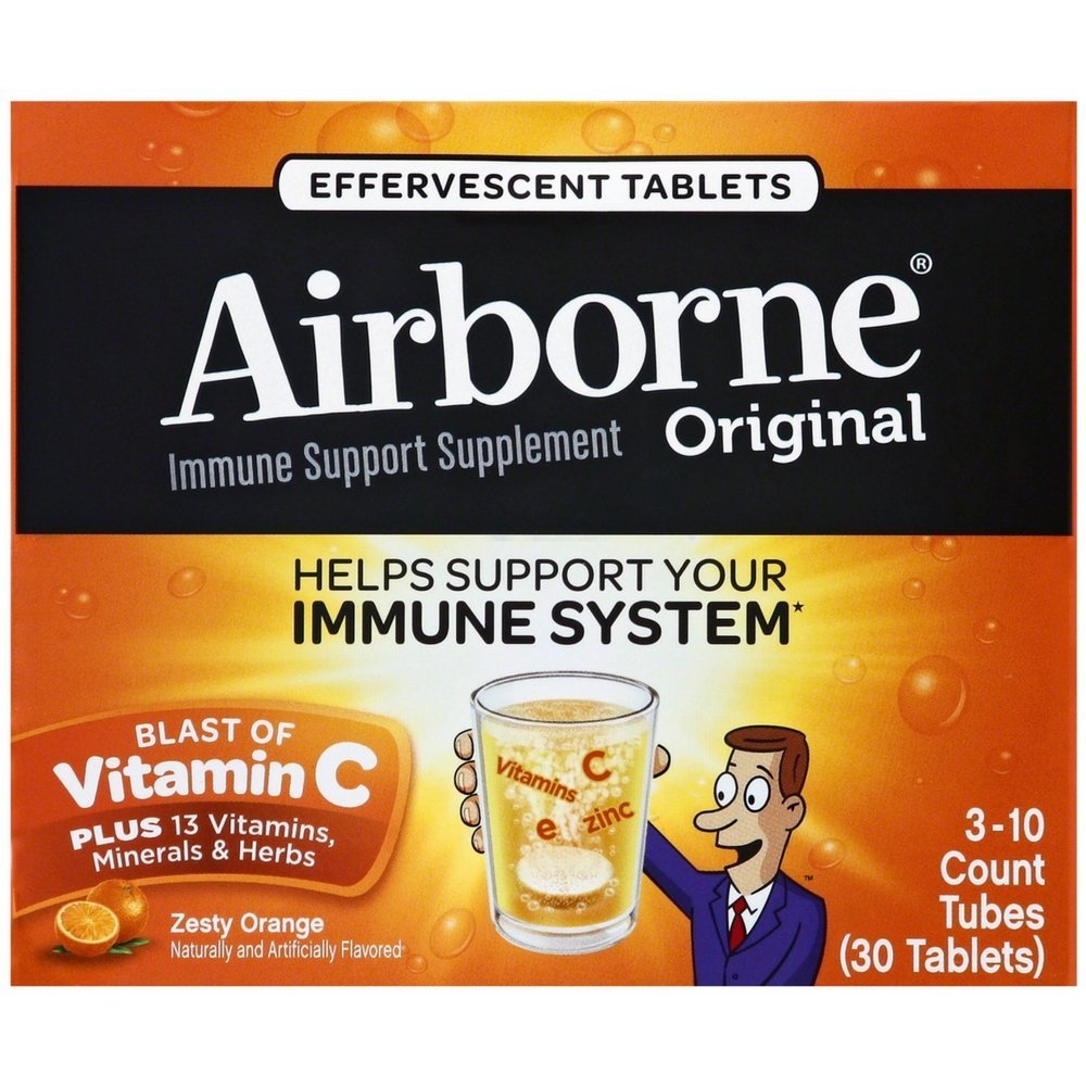 Airborne Zesty Orange Effervescent Tablets - 1000mg Vitamin C Immune Support Supplement (30 Tablets, Pack of 9) | Boost Immunity During Cold & Flu Season, Travel & Daily Wellness