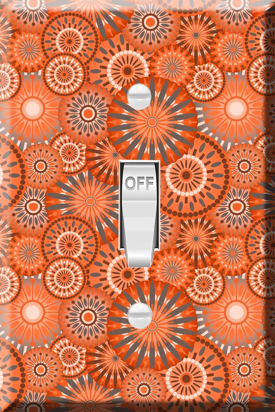 Vintage Geometric Floral Toggle Wall Plate - Single Light Switch Cover with Coral Orange Background | Decorative Switch Plate for Living Room, Bedroom & Office