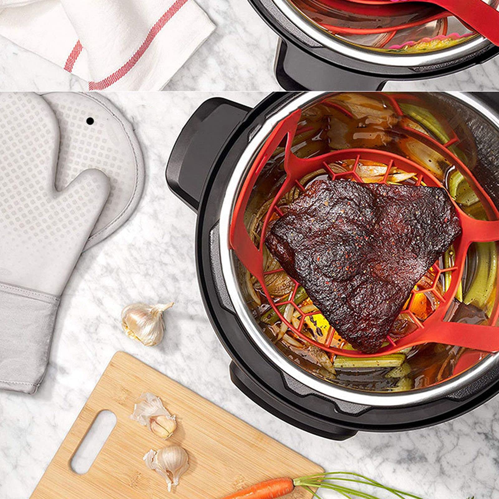 Premium Silicone Pressure Cooker Sling & Bakeware Lifter - Compatible with Instant Pot, Multi-Function Cooker | Heat-Resistant, BPA-Free | Perfect for Steaming Eggs, Vegetables & More (Red)