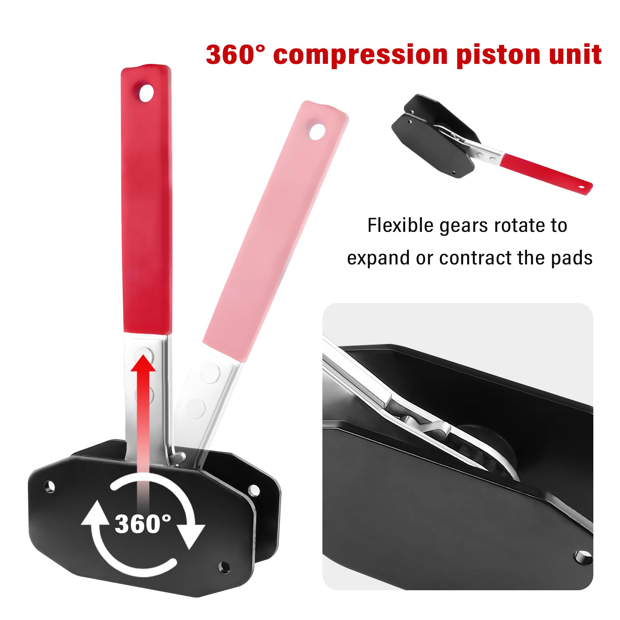 Professional Brake Caliper Press Tool with 360° Rotating Ratchet - Caliper Piston Compressor & Brake Pad Spreader for Single/Twin/Quad Piston Calipers (Red) - Perfect for DIY Auto Repair & Mechanic Shop Maintenance
