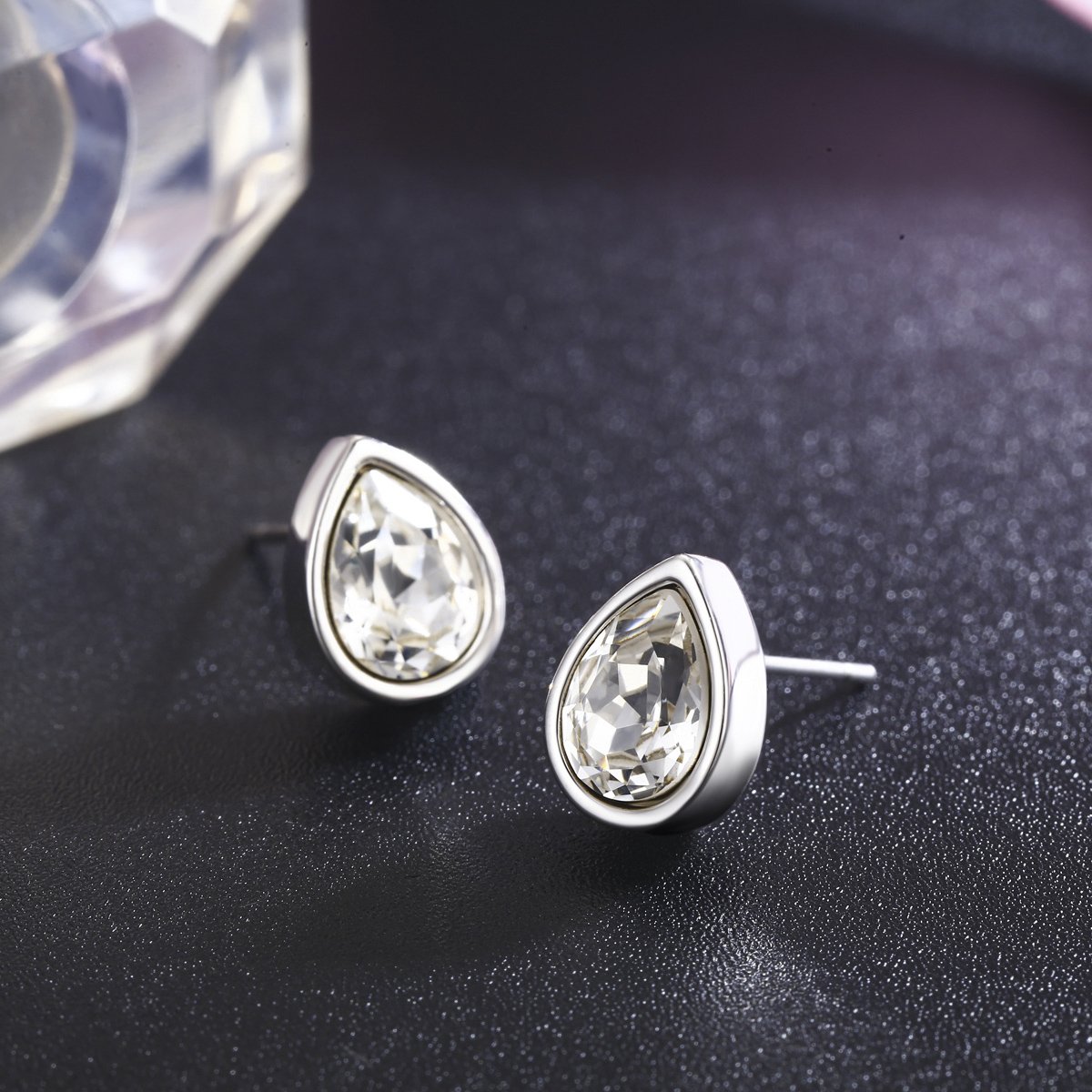 Platinum Teardrop Stud Earrings with Austrian Crystals - Elegant Women's Jewelry for Parties & Gifts