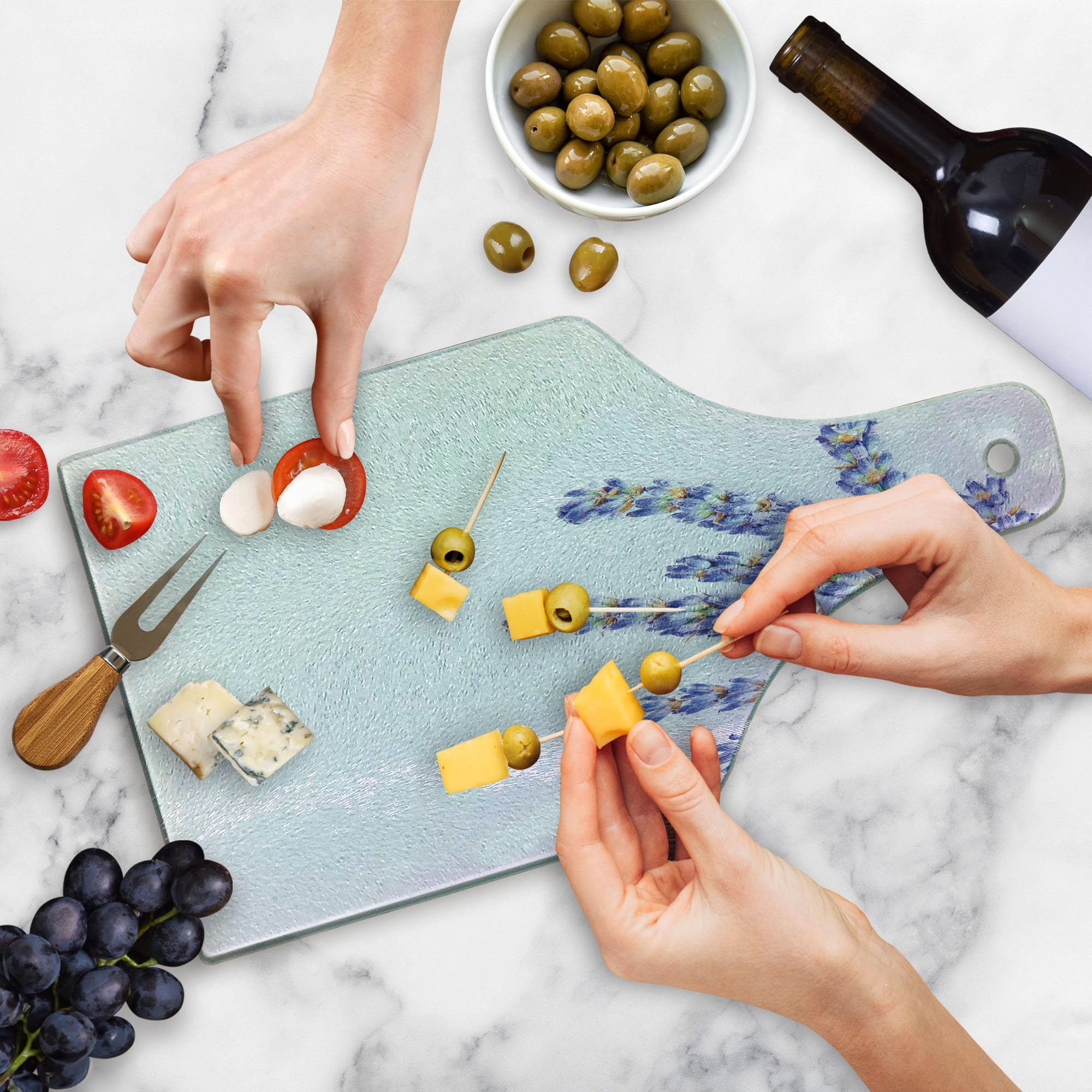Ambesonne Lavender Tempered Glass Cutting Board - Wine Bottle Shape with Aromatherapy Print, Decorative Serving Board for Kitchen, Spa & Home Decor (Lavender Lilac Green) | Perfect for Charcuterie, Cheese Display & Wine Pairing