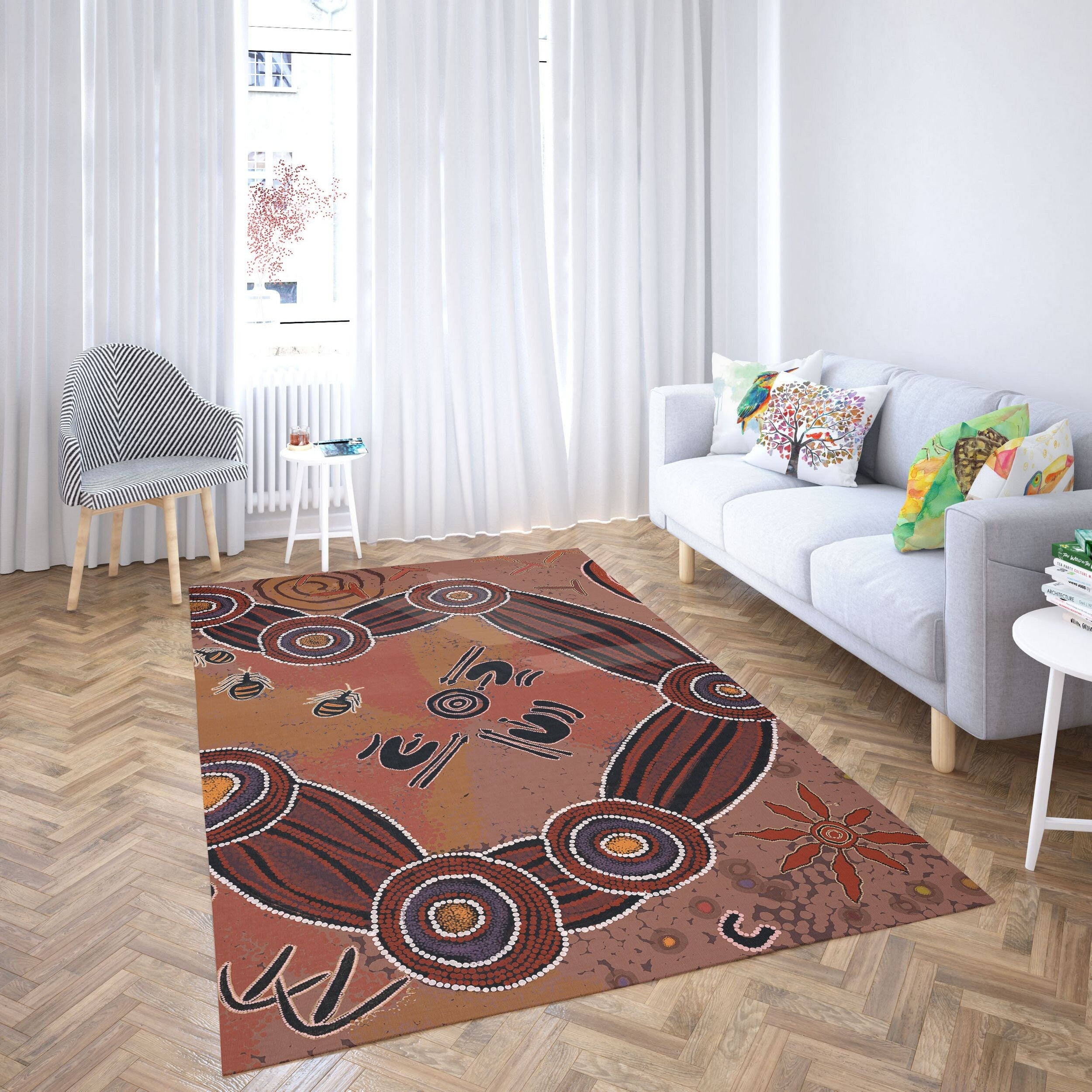 Large Brown Abstract Ethnic Carpet Rug - Durable Rectangle Flat Woven Area Rug - Made in USA - Perfect for Living Room, Bedroom & Home Decor Gift for Him