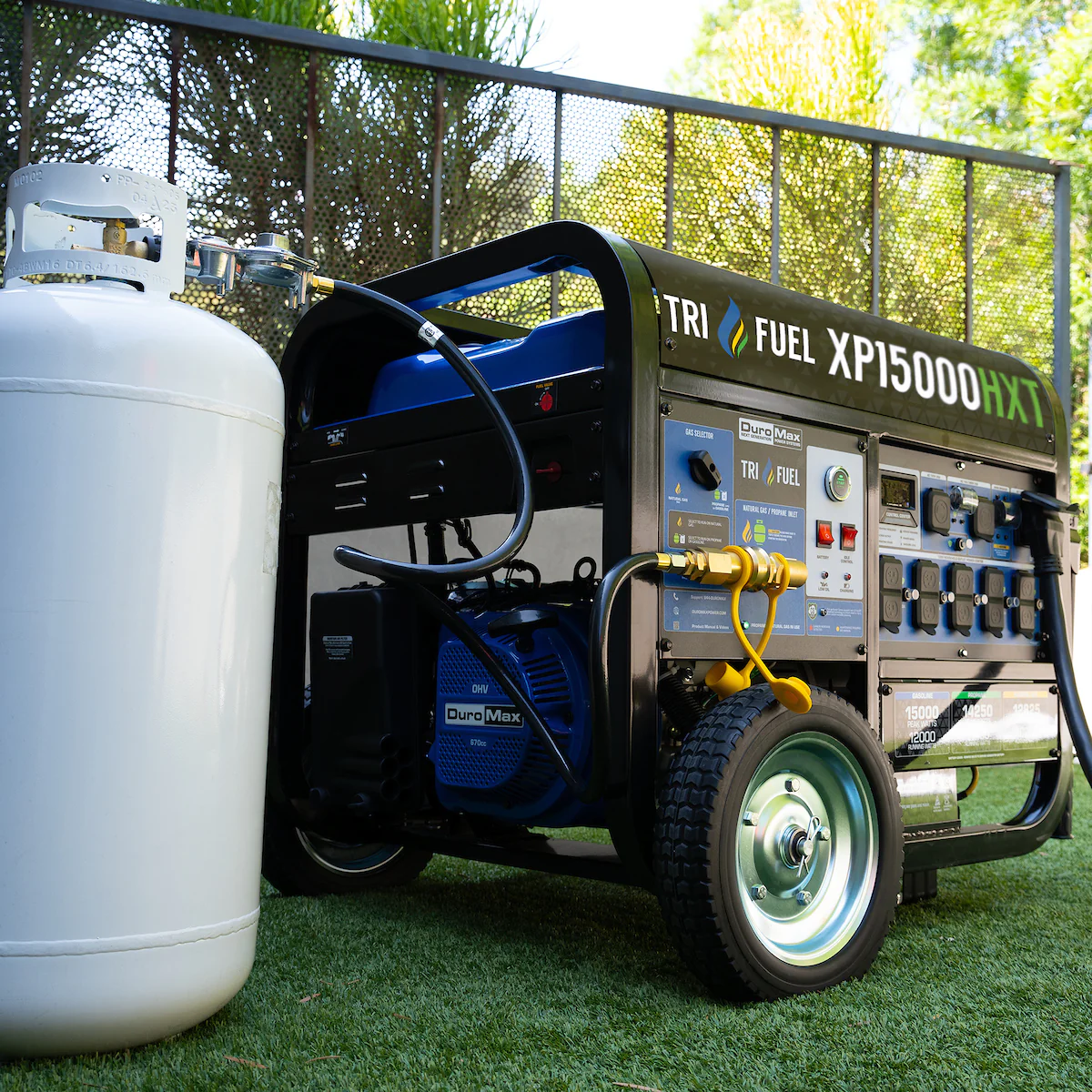 DuroMax XP15000HXT 12000W/15000W Tri-Fuel Portable Generator - Gasoline/Propane/Natural Gas with CO Alert & Remote Start - Ideal for Home Backup Power, Camping & Emergency Use