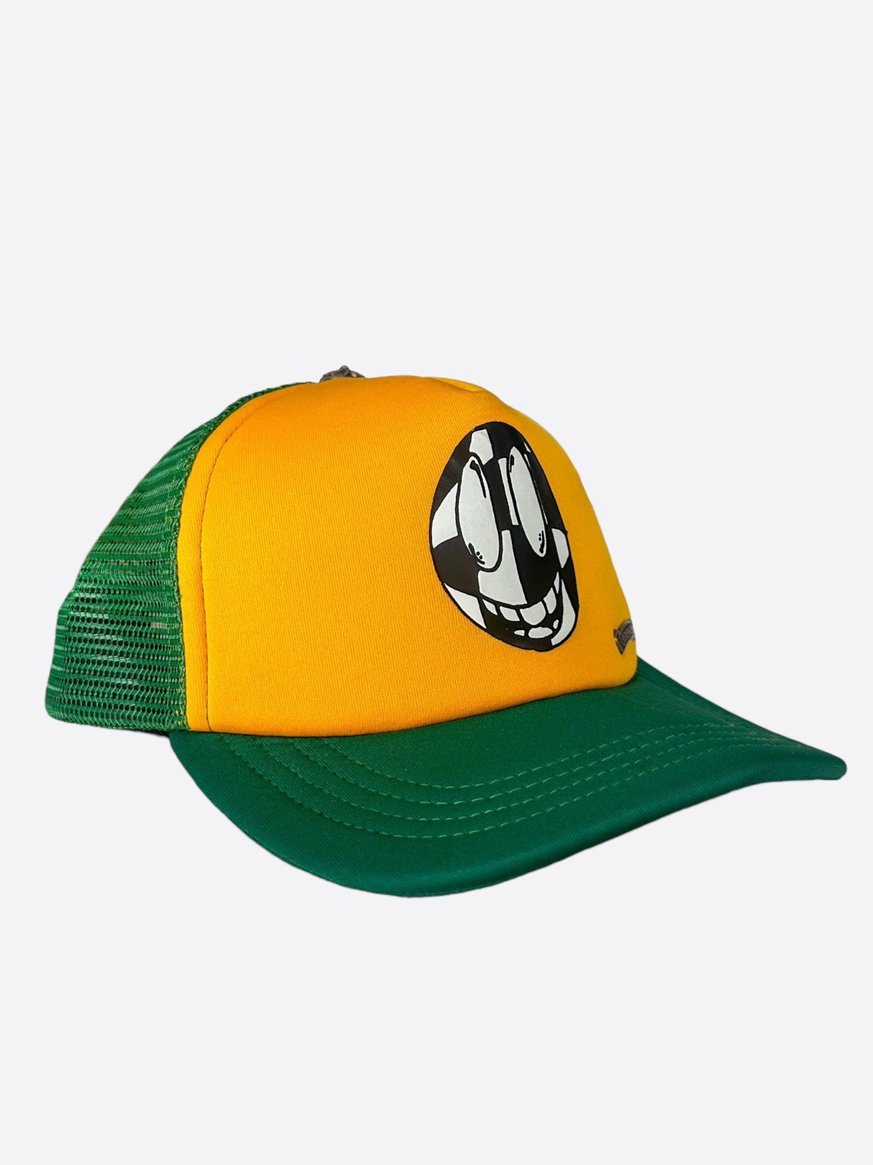 Chrome Hearts Matty Boy Green & Yellow Smiley Trucker Hat - Stylish Unisex Baseball Cap for Streetwear & Hip Hop Fashion