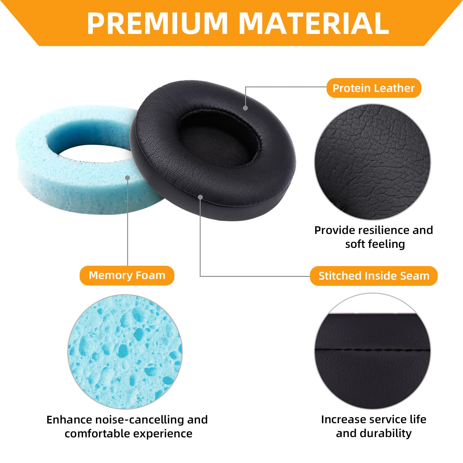 YOCOWOCO Replacement Ear Pads for Beats Solo 2 & Solo 3 Wireless Headphones - Soft Leather Memory Foam Cushions (Black) | Comfortable Headphone Accessories for Work, Travel & Gaming