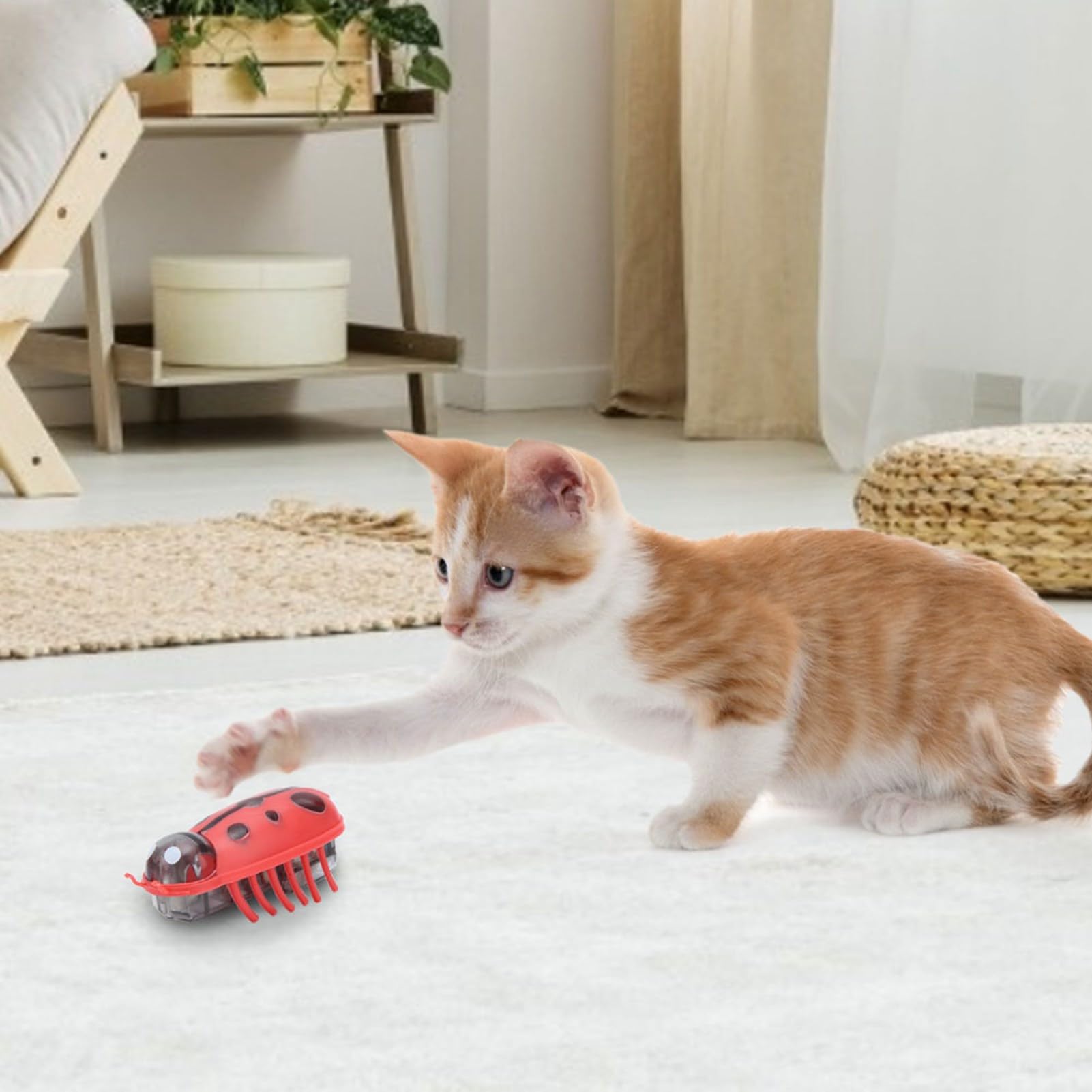 7Pcs Interactive Cat Toys Set - Mini Cute Ladybug Electronic Moving Toys with Automatic Motion for Indoor Cats & Kittens - Battery Operated Fun Chasing Play for Exercise & Entertainment (4CM) - Perfect for Playtime, Training & Bonding with Your Feline Friend