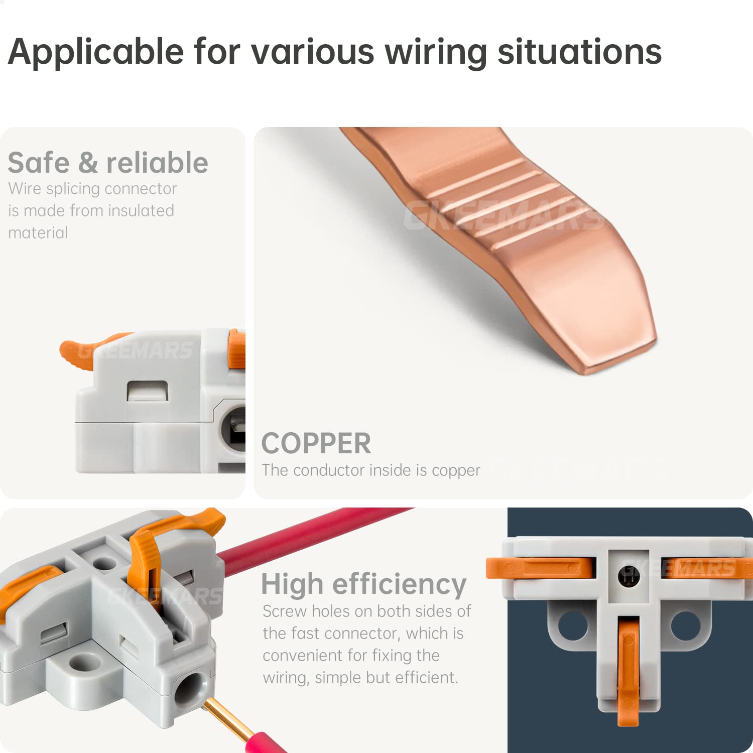 GKEEMARS 20Pcs 3 Way T Tap Wire Connectors - Quick Splice Push-in Electrical Connectors for AWG 24-12 Gauge Wires (Orange) - Ideal for Automotive, Home Wiring & DIY Electrical Projects