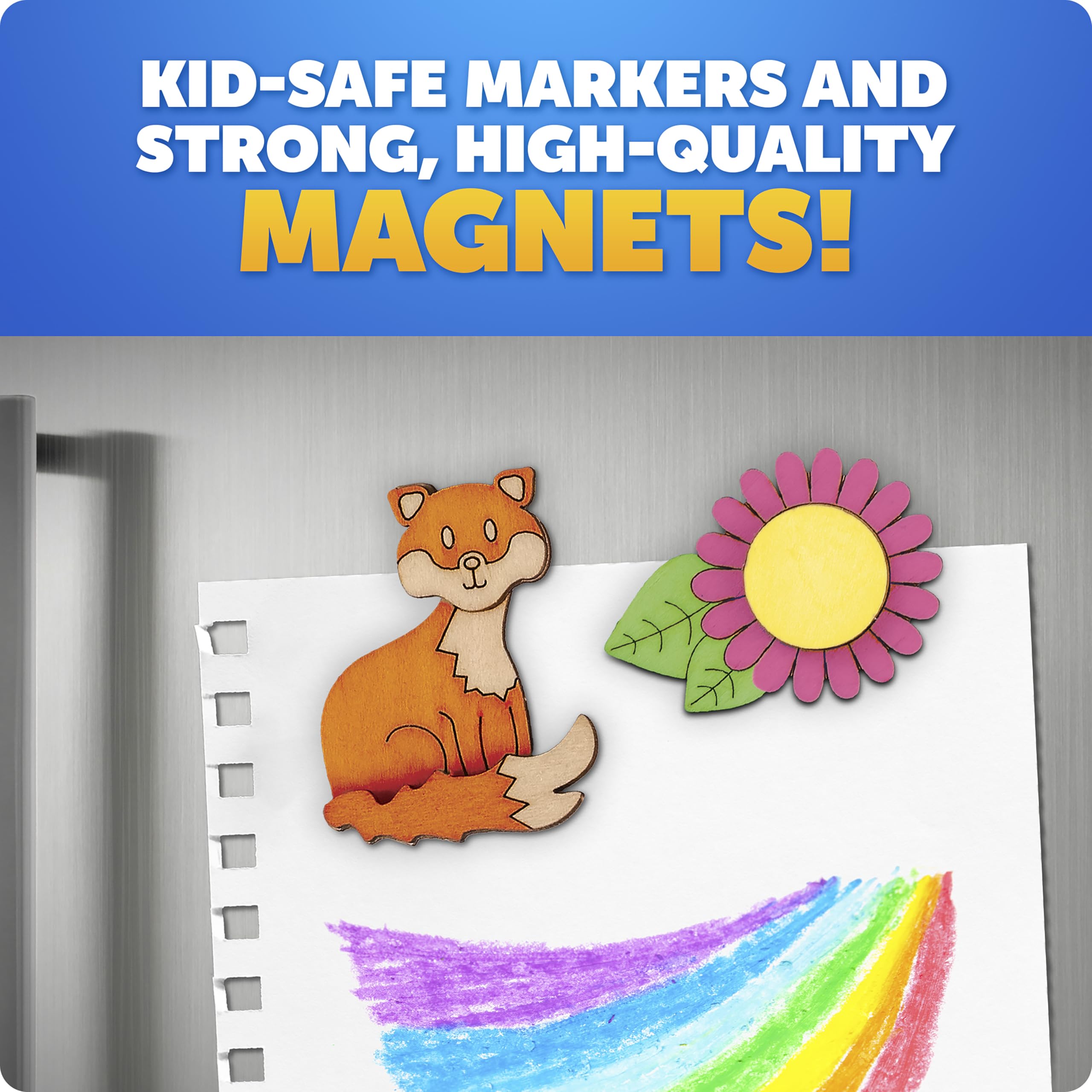 Wooden Magnet Craft Kit - DIY Painting Art Set with 15 Nature-Themed Designs & 8 Watercolor Pens | Creative Kids Activity, Easter Basket Stuffers | Perfect for Birthday Gifts, Classroom Projects & Holiday Crafts