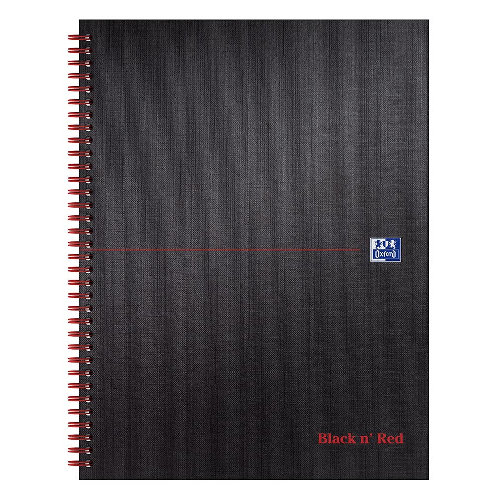 Oxford Black n' Red A4+ Matt Hardback Wirebound Notebook - Lined Paper with Margin, 140 Pages, 1 Pack - Premium Office & School Supplies for Note Taking, Journaling & Business Meetings