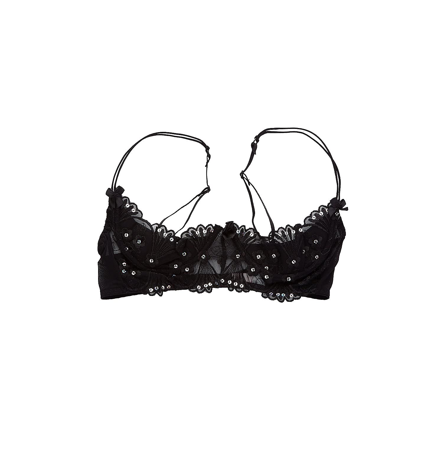 Sparkling Sequin Embroidered Shelf Bra for Women - Black Size 38 (380) | Perfect for Evening Parties, Club Wear & Special Occasions