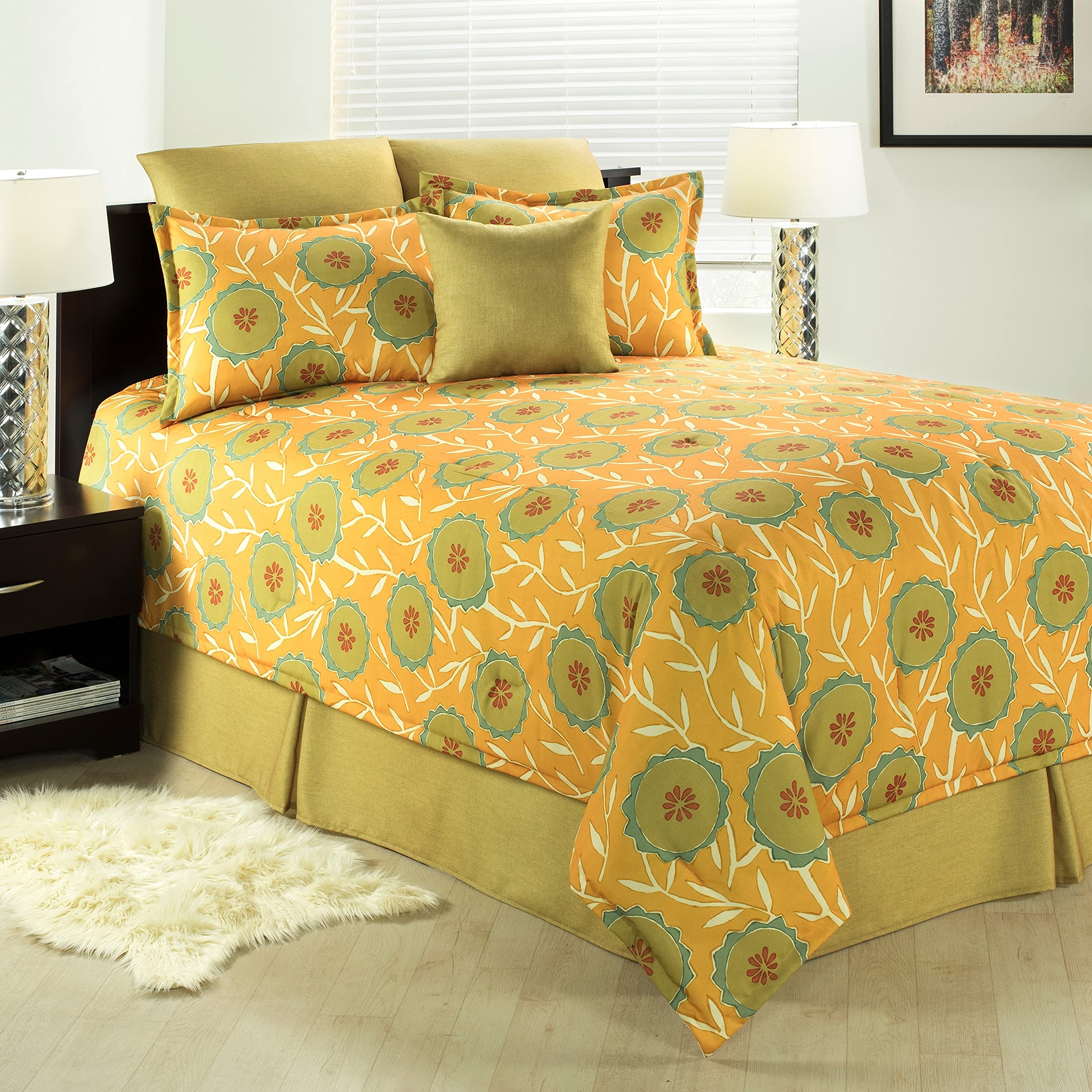 Overstock Malta Floral Comforter Set - Green Queen Size 4-Piece Bedding Set with Matching Pillowcases | Perfect for Master Bedroom, Guest Room & Cozy Home Decor
