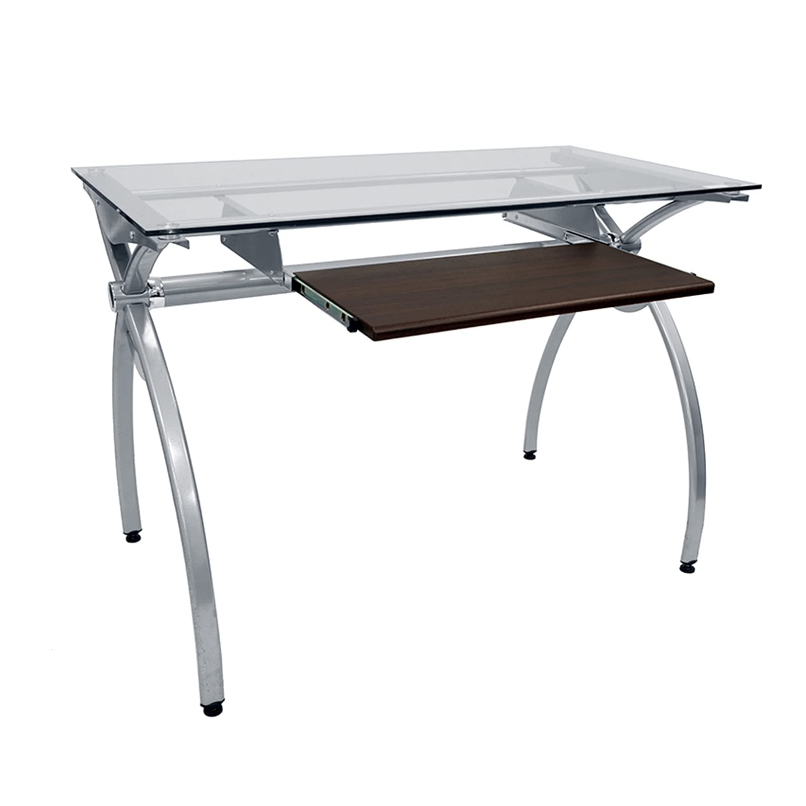 Modern Glass Top Writing Desk with Pull-Out Keyboard Tray - Sleek Home Office Computer Desk for Small Spaces | Perfect for Remote Work, Study & Workspace Organization