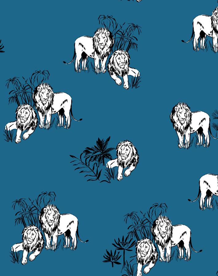 Foliage Lions Wallpaper by Tea Collection in Cadet Blue - Perfect for Nursery, Kids' Room & Home Decor