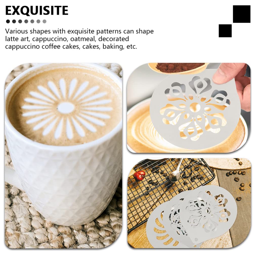 6-Piece Stainless Steel Coffee Latte Art Stencils Set - Hemoton Professional Milk Spray Templates for Baristas, Home & Restaurant Use - Perfect for Cappuccino, Latte & Hot Chocolate Designs