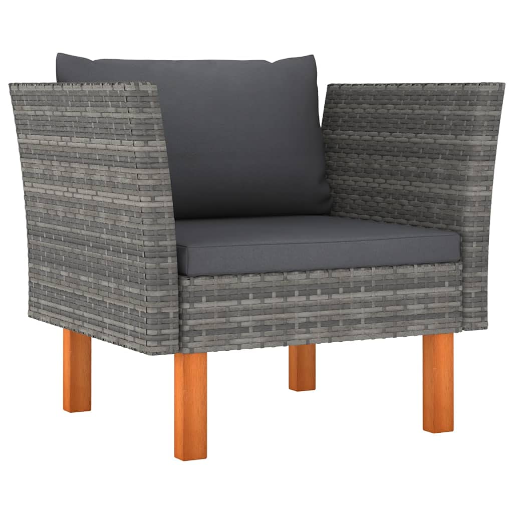 7-Piece Patio Lounge Set with Cushioned Seating - Gray Poly Rattan & Eucalyptus Wood Outdoor Furniture for Porch, Garden, Backyard - Perfect for Relaxing and Entertaining Guests