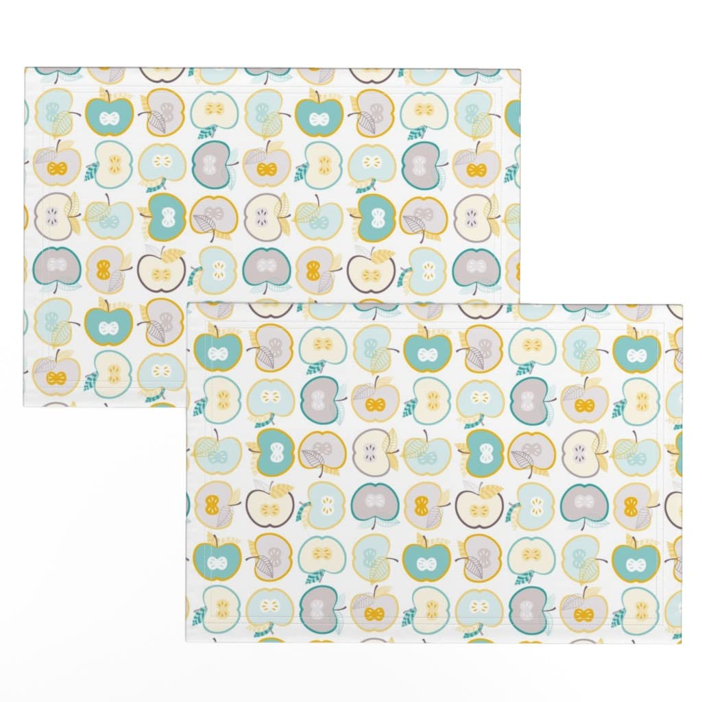 Premium Linen Cotton Canvas Placemats Set of 2 - Eco-Friendly Apple Green Geometric Print Table Mats for Dining, Kitchen Decor & Party Settings | Washable & Durable by Spoonflower