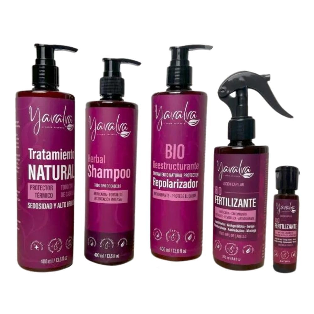 Yavalva Shampoo and Conditioner Set (5 Pack) - Natural Hair Treatment, Bio Restructuring & Bio Fertilizing Kit for Long Hair (250mL + 30mL) - All Hair Types - Perfect for Damaged Hair Repair & Daily Hair Care Routine