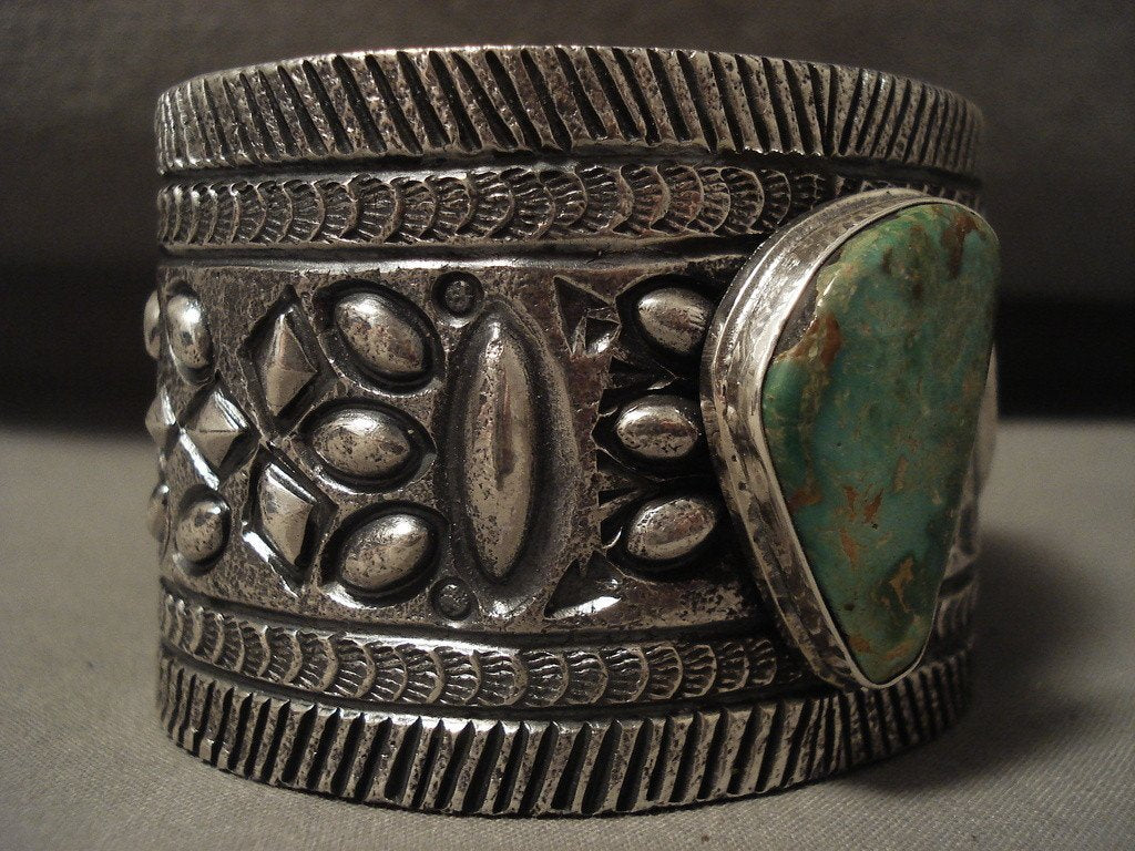 132 Gram Natural Green Turquoise Navajo Native American Silver Bracelet - Handcrafted Jewelry for Women, Boho Style Accessory for Casual Wear & Special Occasions