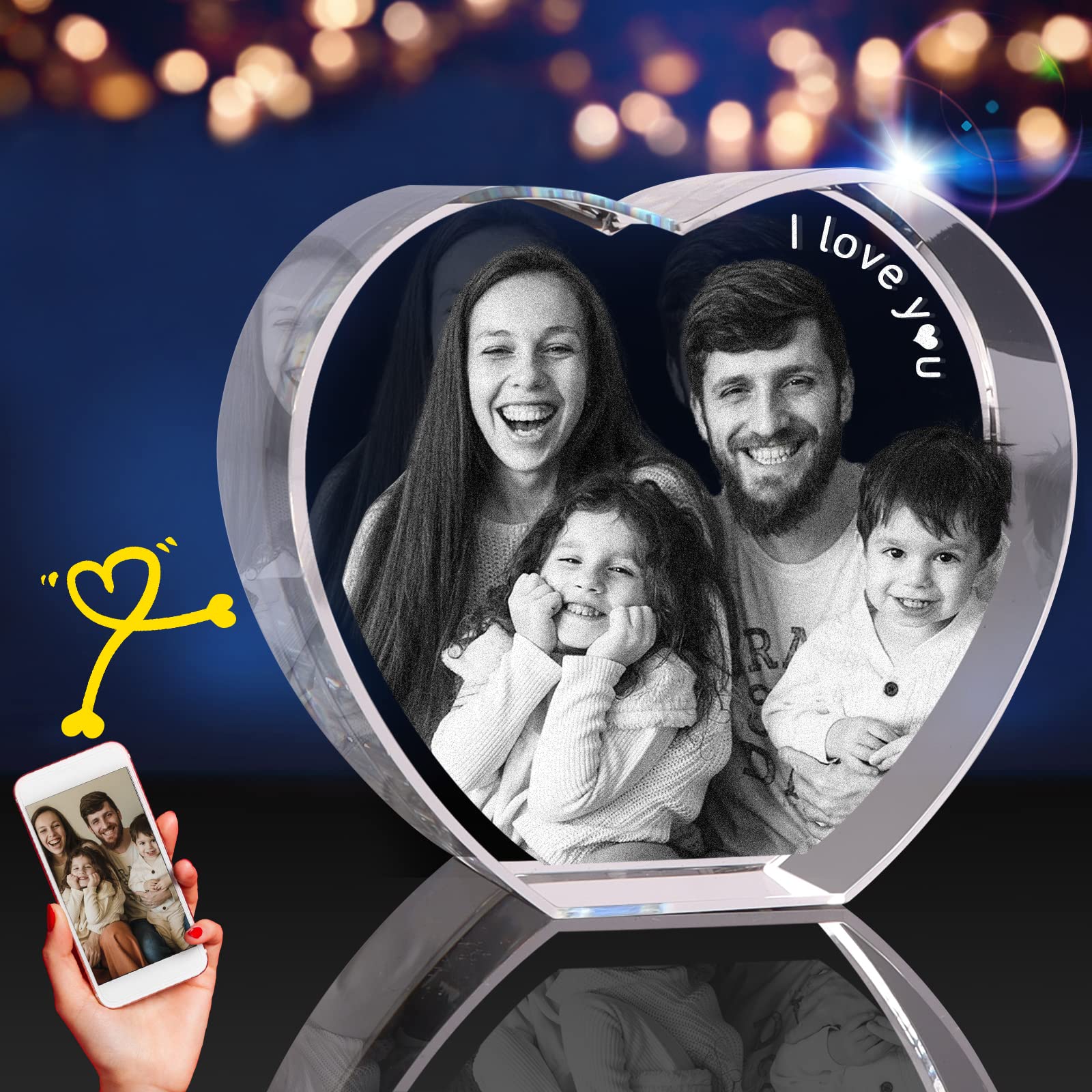 3D Crystal Photo Personalized Gift - Custom Engraved Keepsake for Dad, Mom, Him, Her, Wife & Husband | Unique Anniversary, Birthday & Father's Day Present | Perfect Memorial Gift for Pet Lovers | Home Decor, Office Display & Special Occasion Gift
