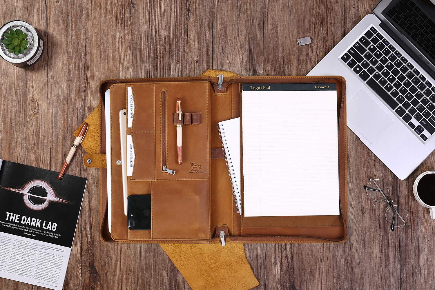 **Personalized Leather Portfolio Padfolio for Men - Custom Engraved Gift for Father's Day, Birthday, Husband, Dad & Son - Brown Leather Business Organizer - Perfect for Office, Meetings & Professional Use**