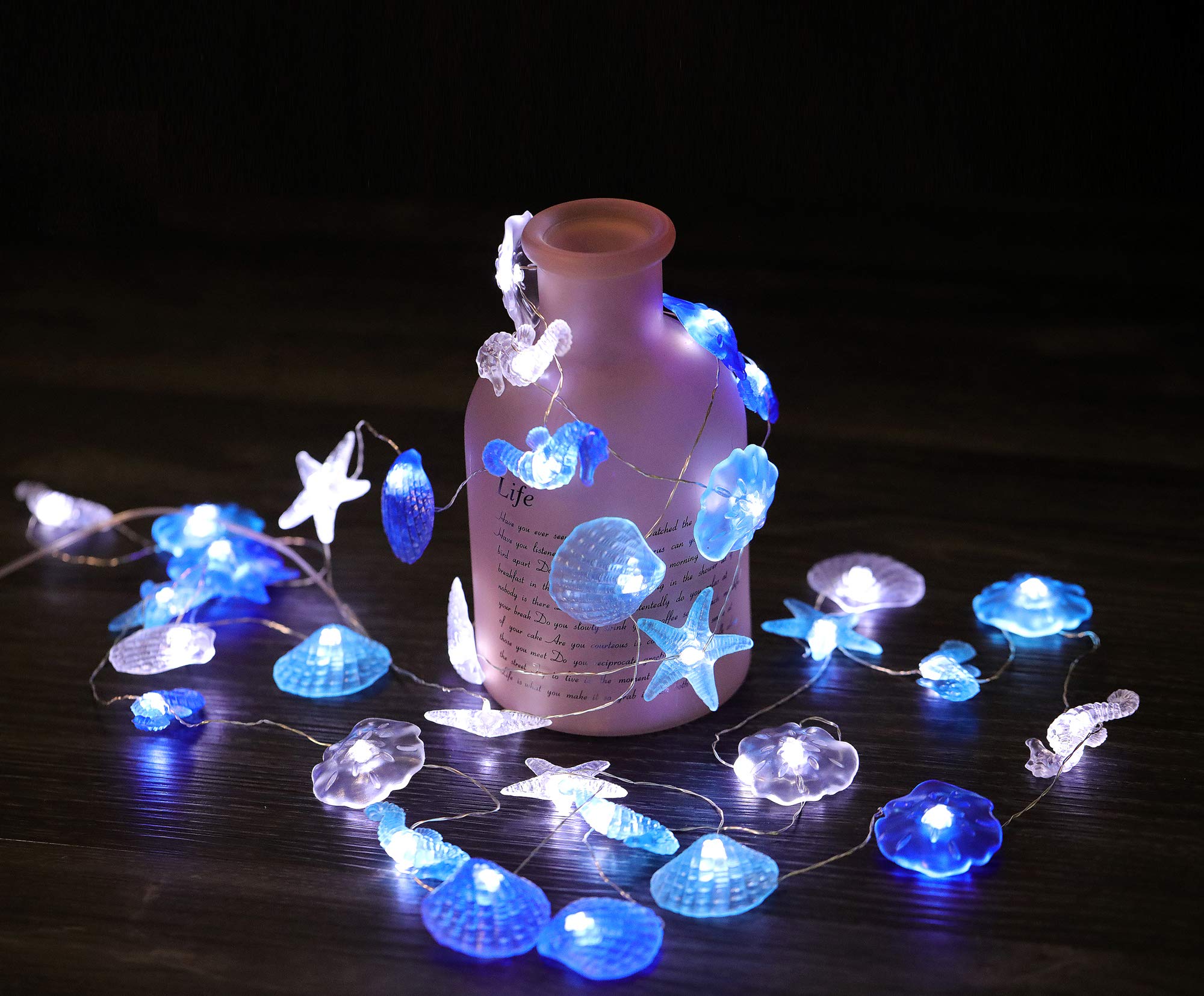 36 LED Cold White Coastal String Lights - 17.5 Ft Waterproof Fairy Lights with Seashell, Seahorse & Starfish Decor for Beach Party, Bedroom, Patio, Garden & Outdoor Decorations | Perfect for Weddings, Christmas & Summer Nights