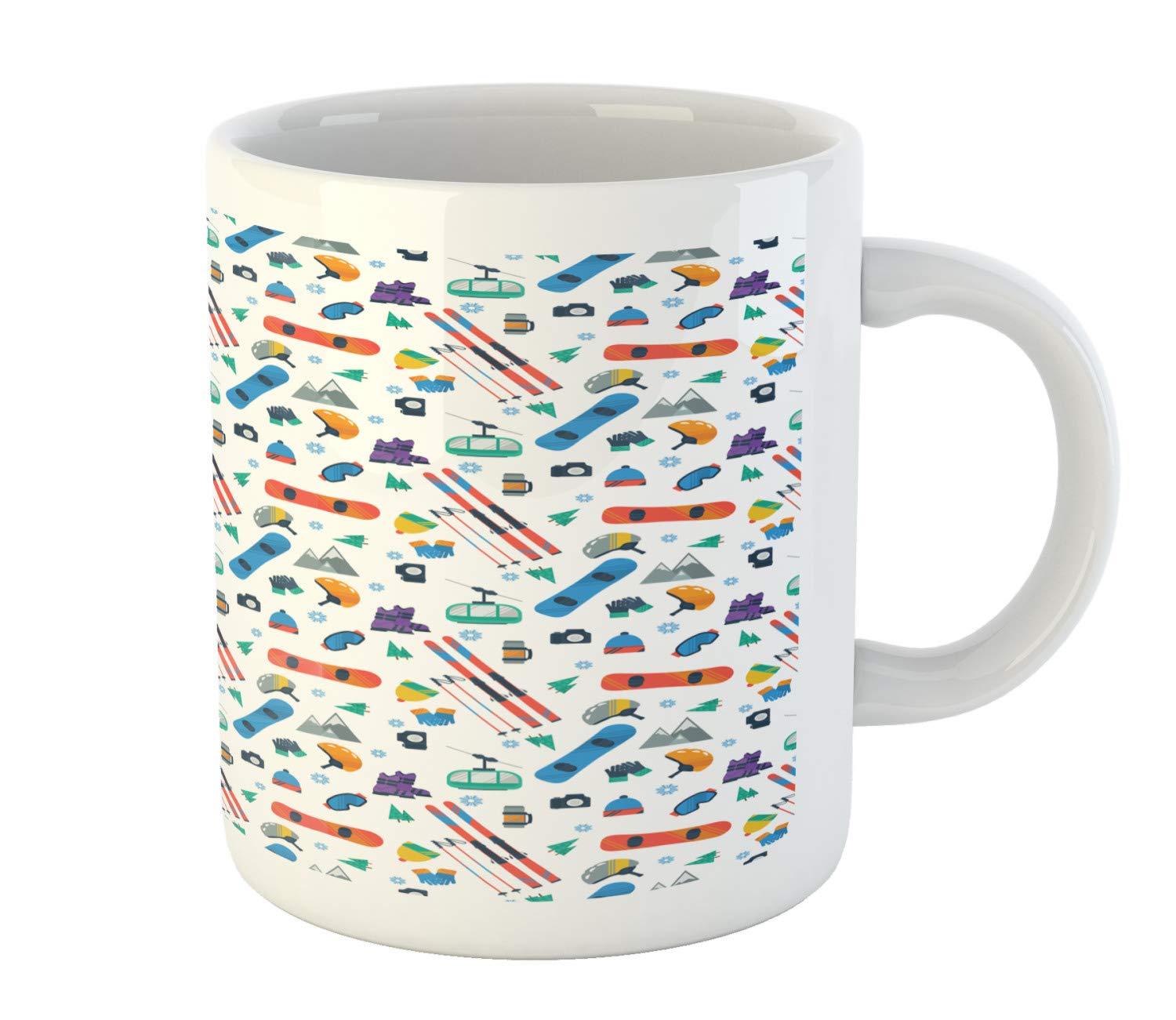 Lunarable Extreme Sports Ceramic Mug - Skiing & Snowboarding Cartoon Design for Coffee, Tea & Water - Winter Sports Enthusiasts Gift - Perfect for Ski Resorts, Snow Trips & Adventure Lovers