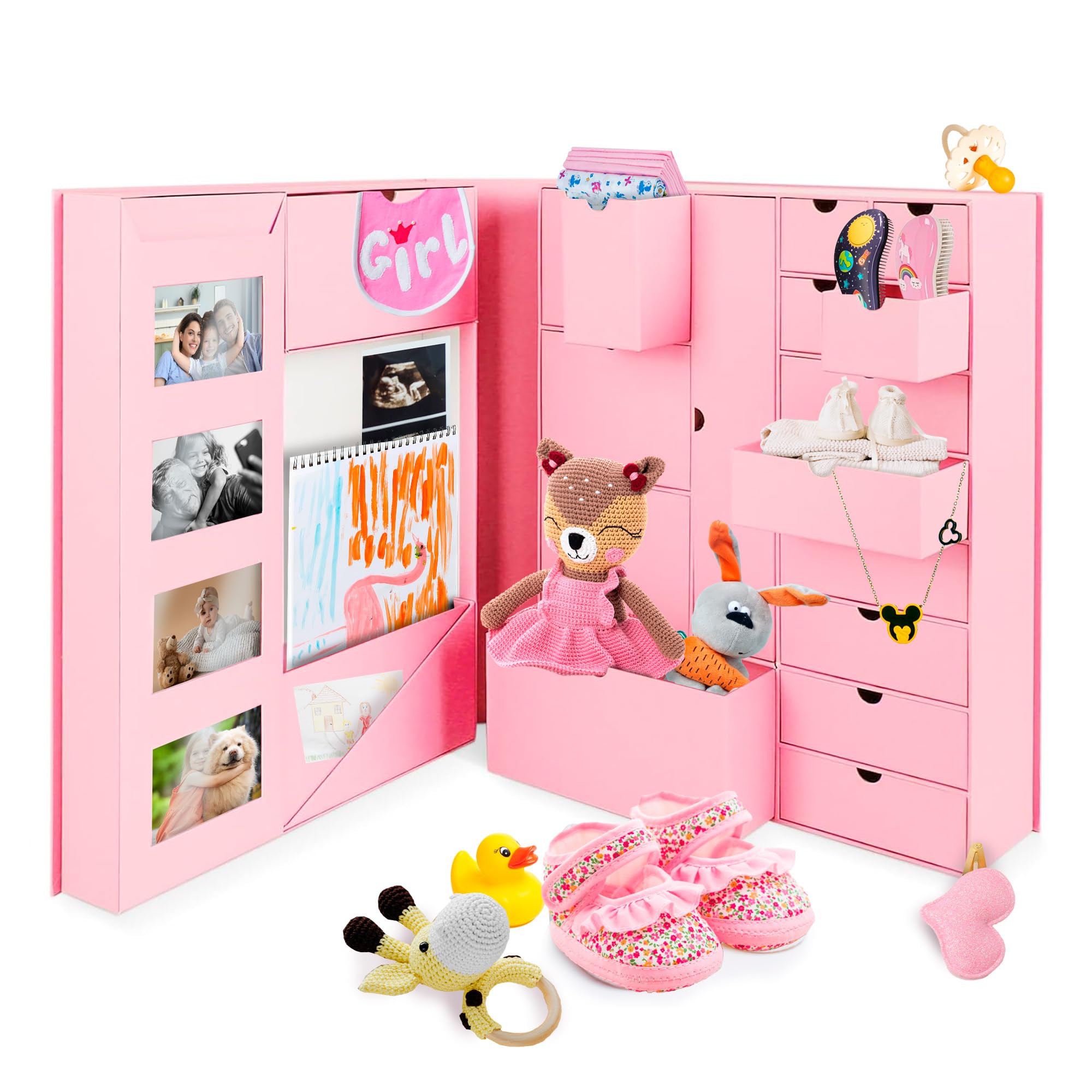 Baby Memory Keepsake Box for Boys & Girls - First Year Pregnancy Storage Organizer with Tin - Perfect for Newborn Keepsakes, Hospital Mementos & Milestone Memories