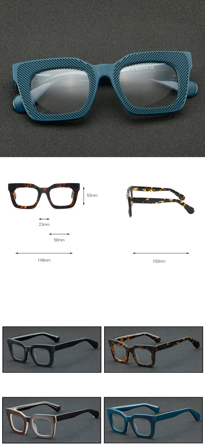 CCspace Unisex Full Rim Square Acetate Eyeglasses 56911 - Stylish & Durable Frame for Men & Women - Perfect for Work, Reading & Fashion Accessory