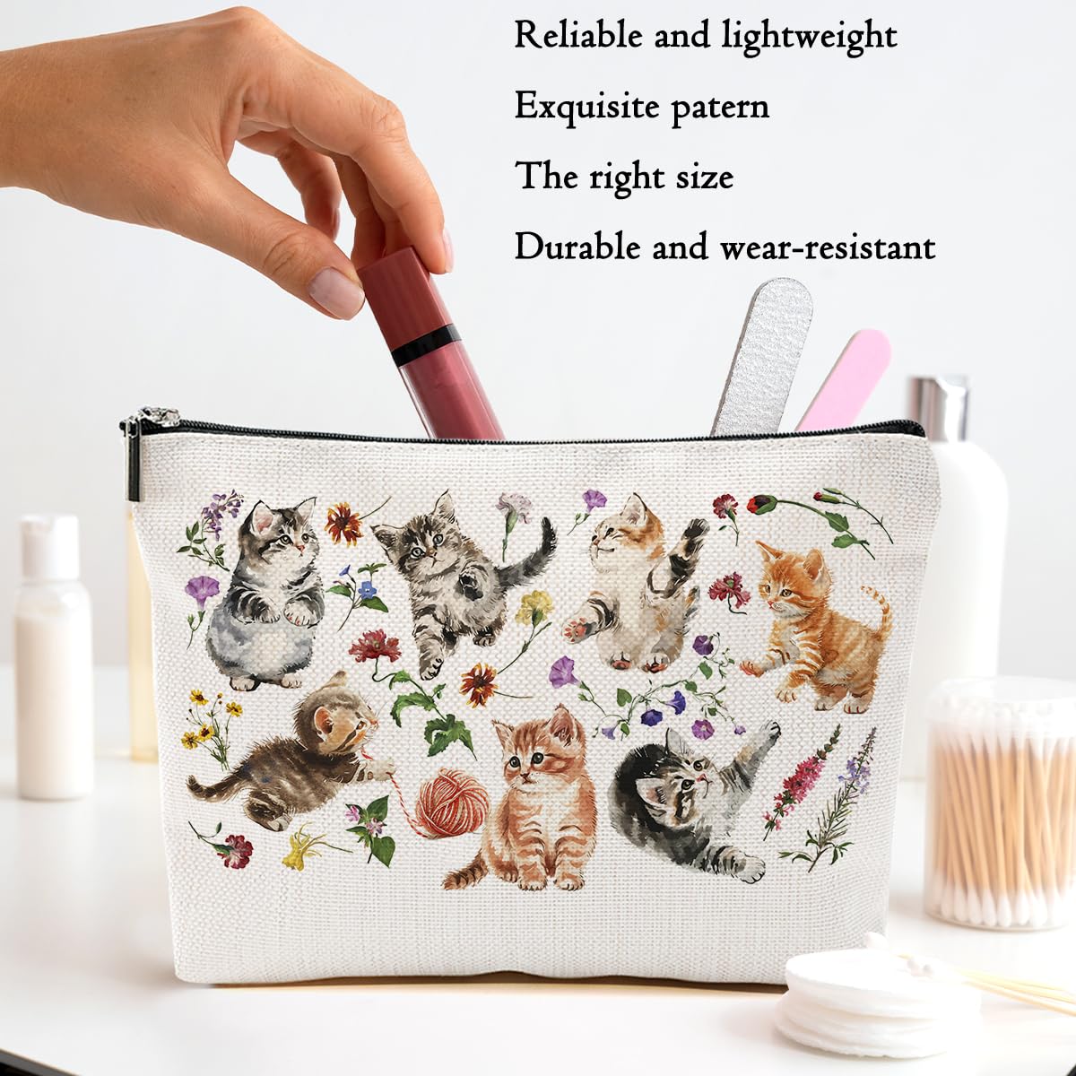 Cute Floral Cat Makeup Bag - Cat Lover Gifts for Women, Girls, Friends & Daughters - Perfect for Christmas, Thanksgiving & Birthdays - Cat Mom Gifts & Cat Themed Toiletry Cosmetic Bag - Ideal for Travel, Daily Use & Gift Giving