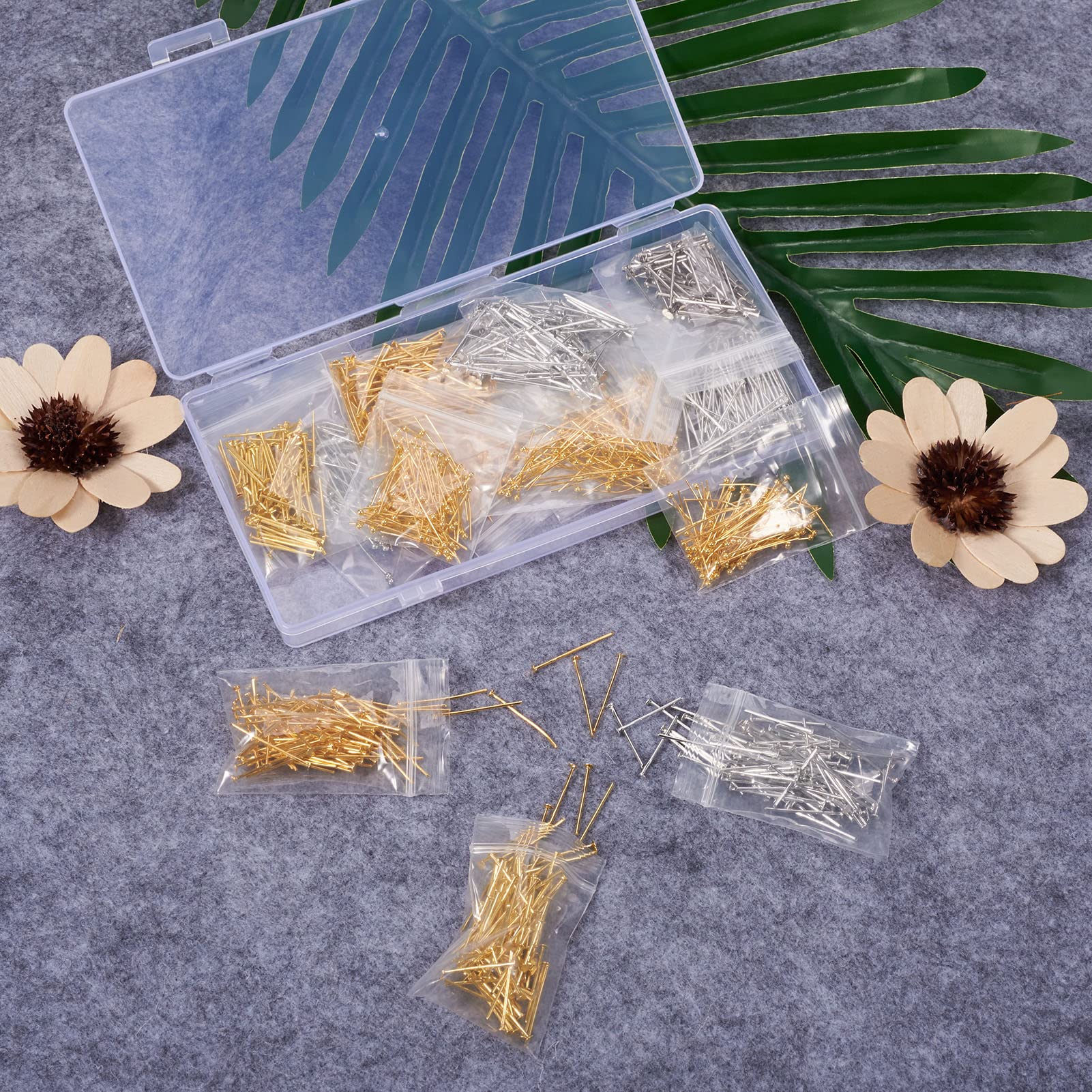 1600Pcs Brass Ball Head Pins & Iron Flat Head Pins Set - Gold & Silver Eye Pins for DIY Jewelry Making, Beading, Crafting - Perfect for Necklaces, Bracelets, Earrings & Handmade Accessories