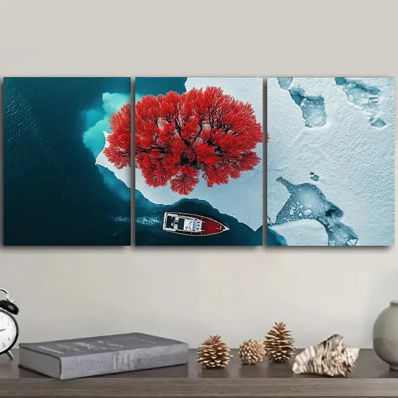 3-Piece Coral Trees and Rivers Metal Wall Art Prints - Ready to Hang Home Decor for Living Room, Bedroom & Office
