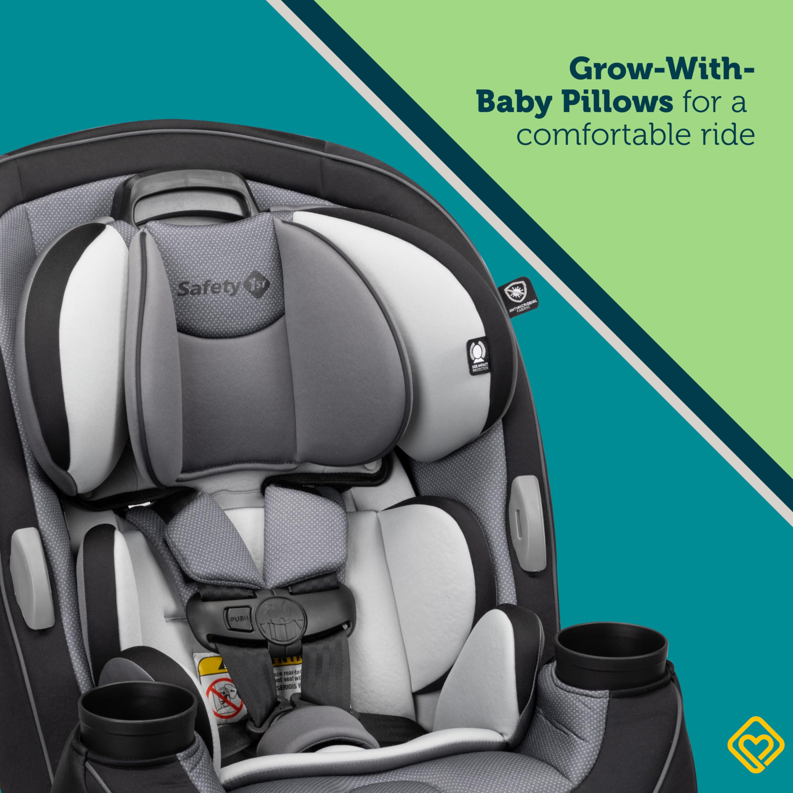 Safety 1st Grow and Go All-in-One Slim Convertible Car Seat - Rear Facing (5-40 lbs) & Forward Facing (30-65 lbs) to High Back Booster (40-100 lbs) - Sugar Plum Pop - Perfect for Infants to Big Kids - Ideal for Family Travel, Road Trips & Daily Commutes