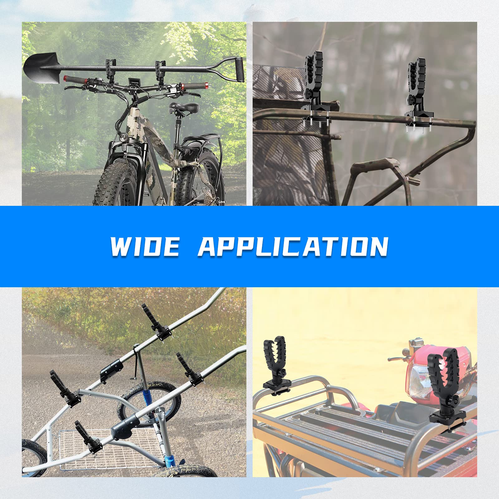 KEMIMOTO ATV Tool Holder - Heavy Duty Hunting Tool Mount with Rubber Straps, Bow Rack Grips for Hunting Bike, Treestand & Mobility Scooter - Perfect for Outdoor Adventures & Off-Road Vehicle Accessories