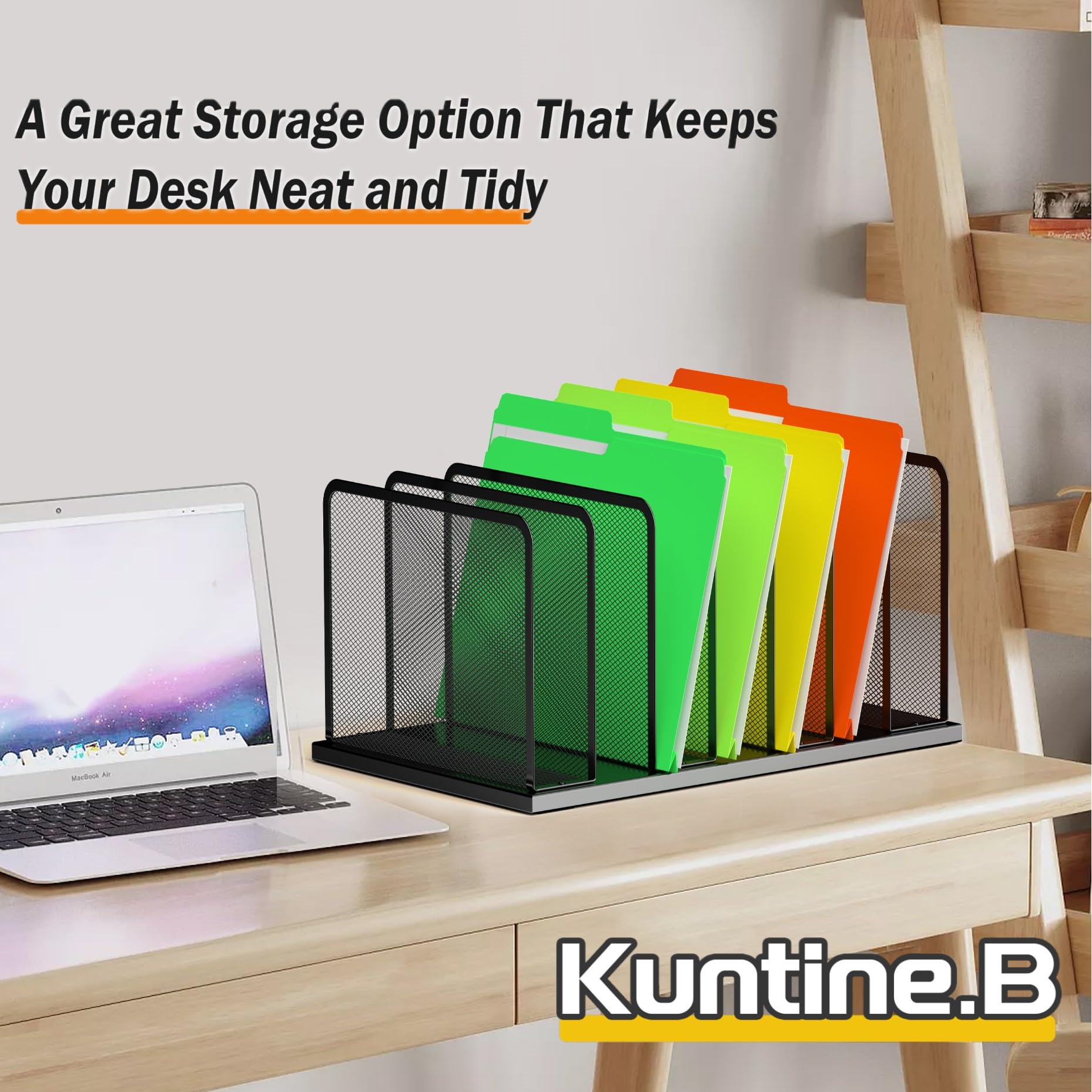 Kuntine.B 7-Slot Mesh Desk File Organizer - Upright Desktop File Sorter for Office Documents, Papers & Folders - Perfect for Home Office, Workplace & Classroom Organization (Space-Saving Storage Solution)