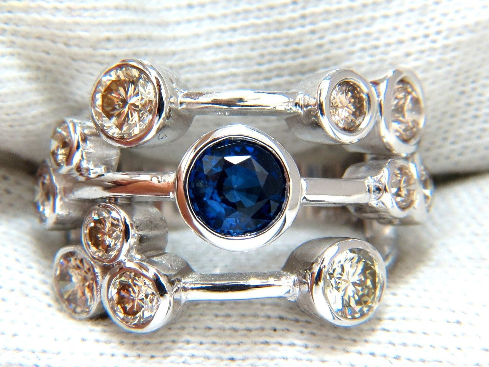 3.20ct Natural Sapphire & Fancy Brown Diamond Ring in 14K Gold - Elegant Station Flush Setting for Engagement, Wedding & Special Occasions