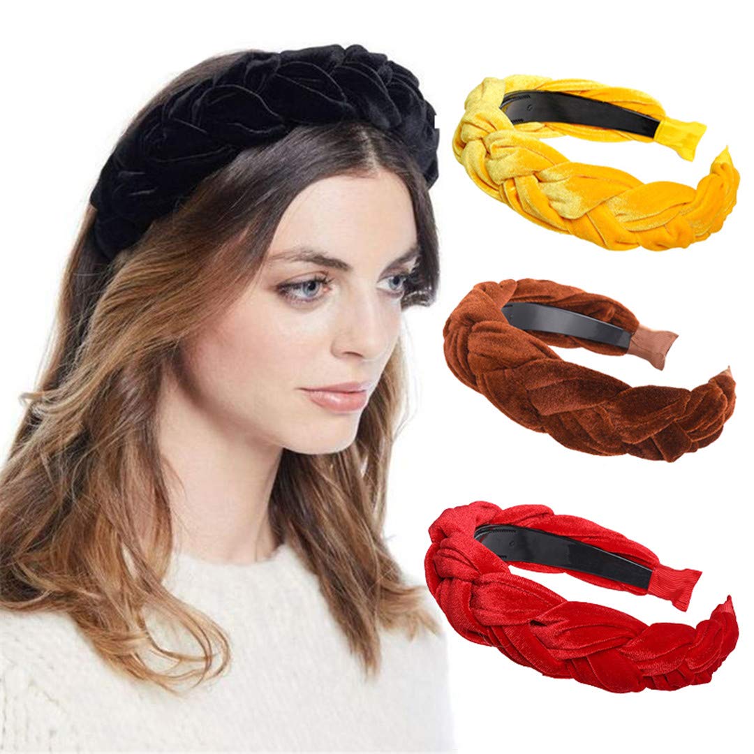 Korean Fashion Solid Velvet Fabric Braid Headband with Teeth - Women's Hair Accessories for Girls, Wide Hair Hoop for Twists & Styling - Perfect for Parties, Weddings and Everyday Wear