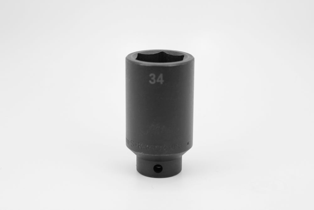 34mm 1/2 Inch Drive 6-Point Deep Metric Impact Socket - Heavy Duty Automotive & Industrial Tool for Trucks, Machinery & DIY Repairs