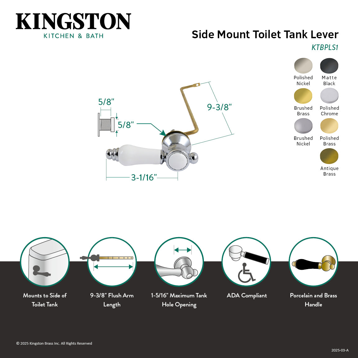 Bel Air KTBPLS1 Side Mount Toilet Tank Lever - Polished Chrome Finish for Easy Flushing - Perfect for Bathroom Renovation & Plumbing Repair